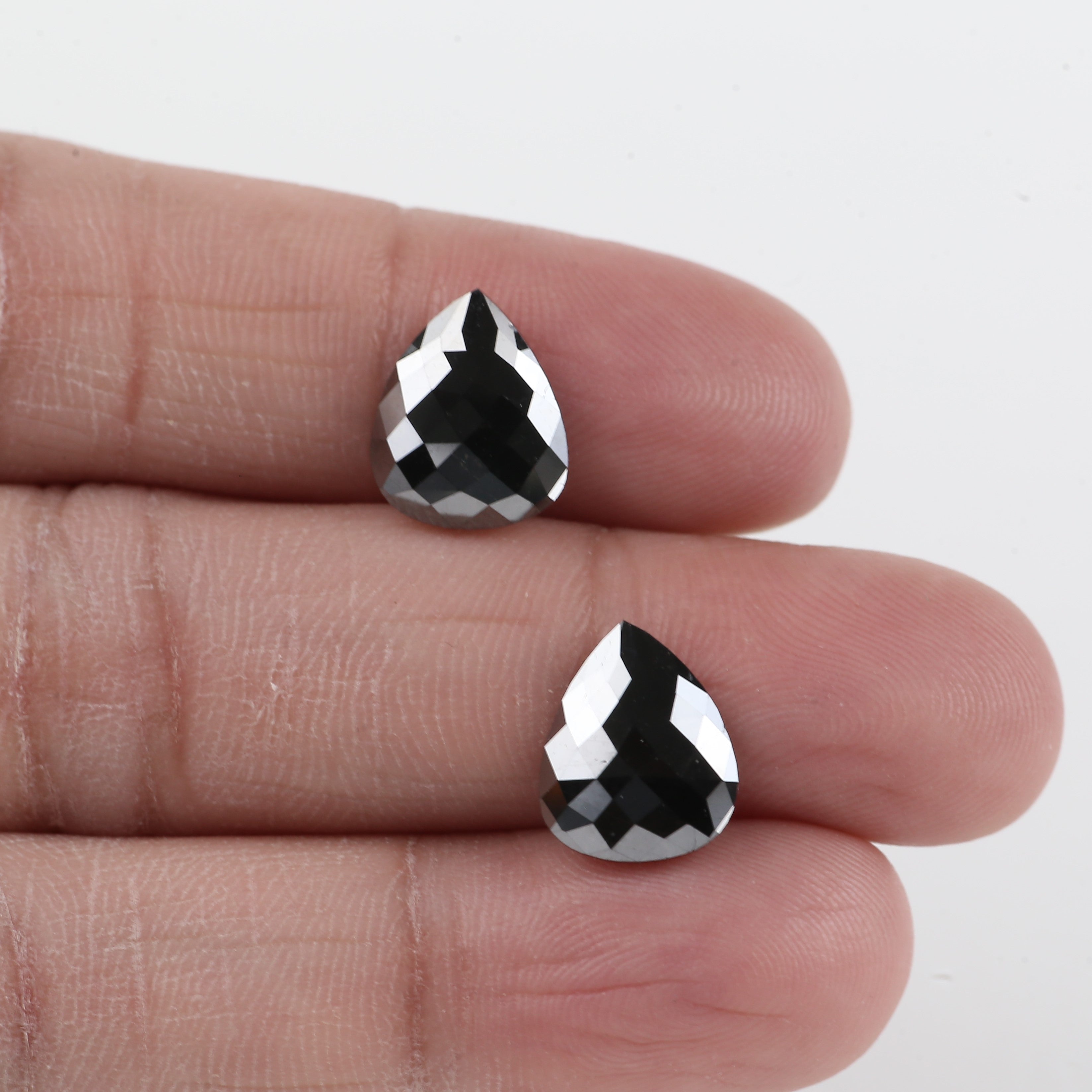 5.87 Carat Pear Checker Cut Natural Black Diamond Pair 11.63 MM