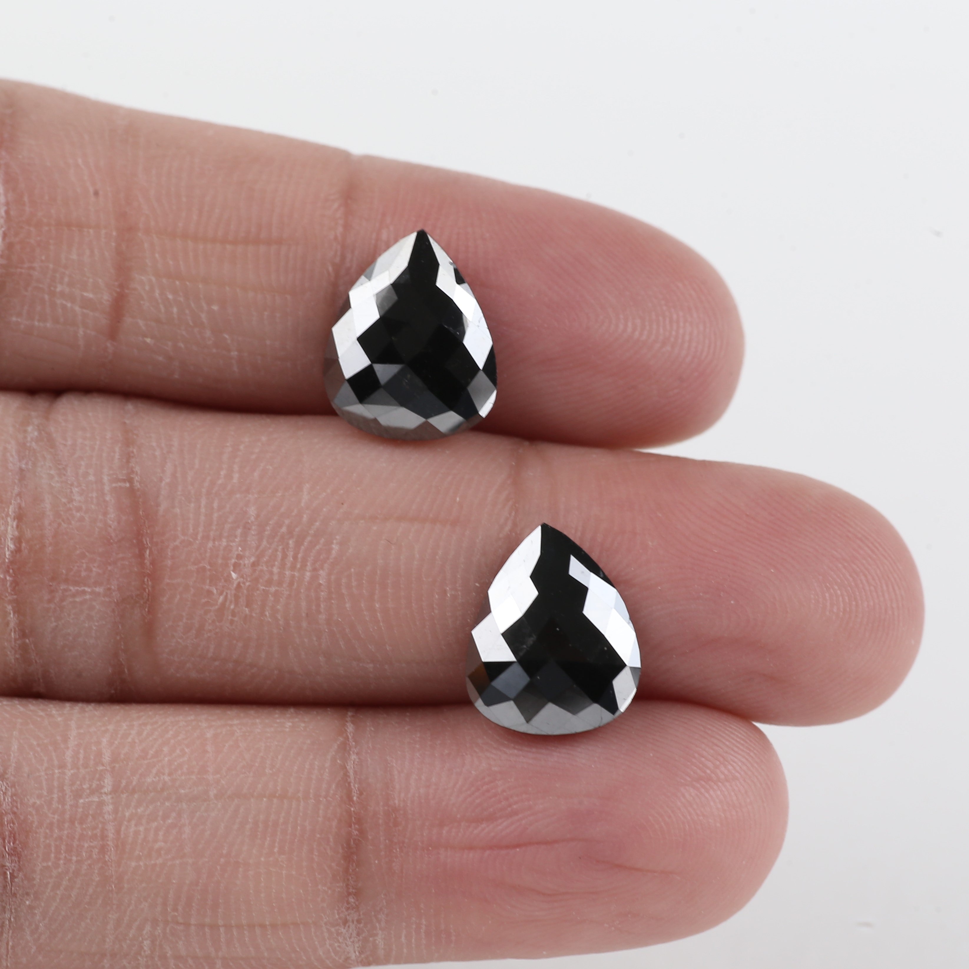 5.87 Carat Pear Checker Cut Natural Black Diamond Pair 11.63 MM