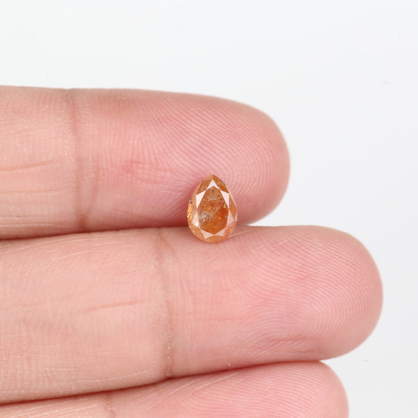 0.90 Carat Natural Salt And Pepper Pear Cut Orange Diamond 6.84 MM