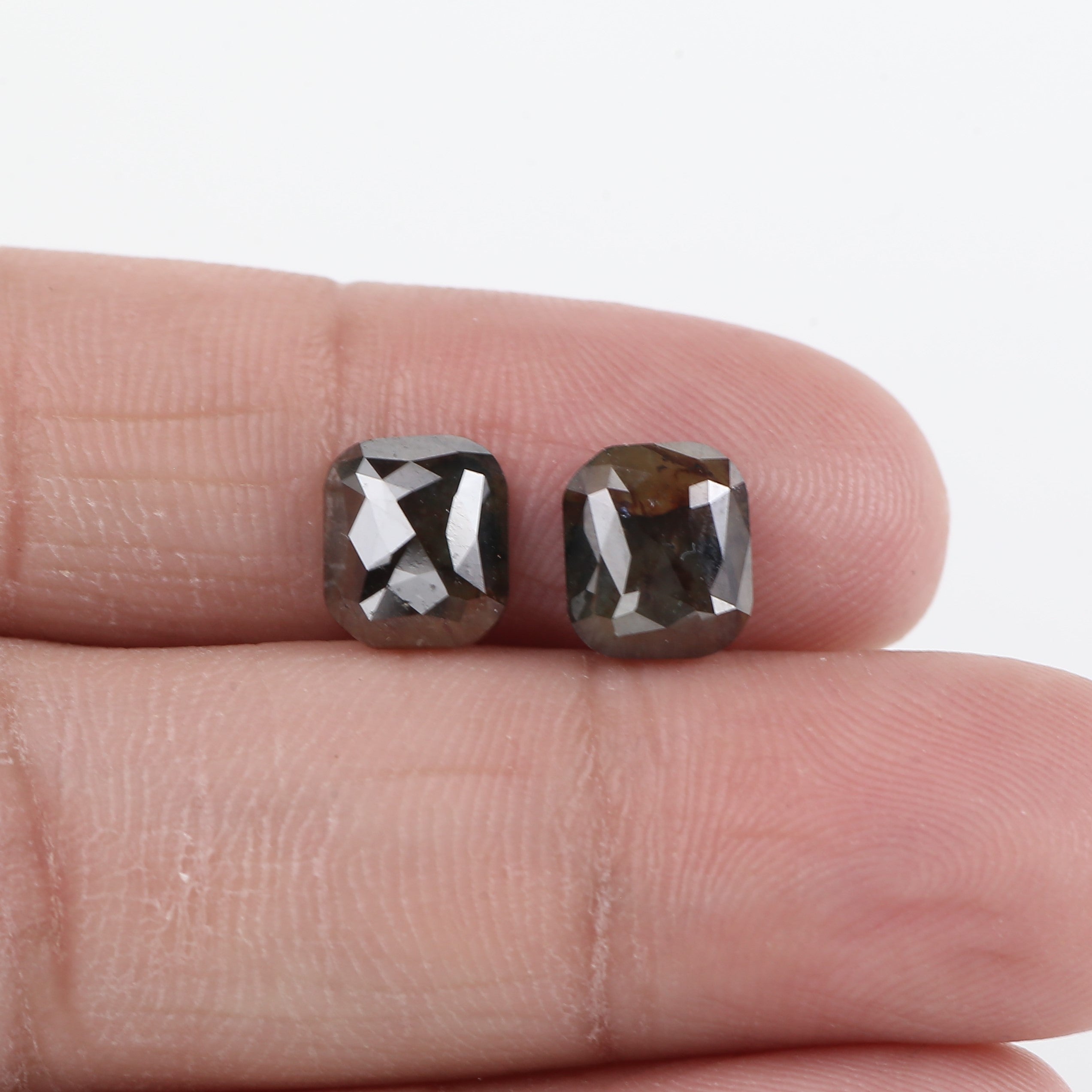 3.24 Carat Salt And Pepper Cushion Cut Diamond Pair 7.85 MM