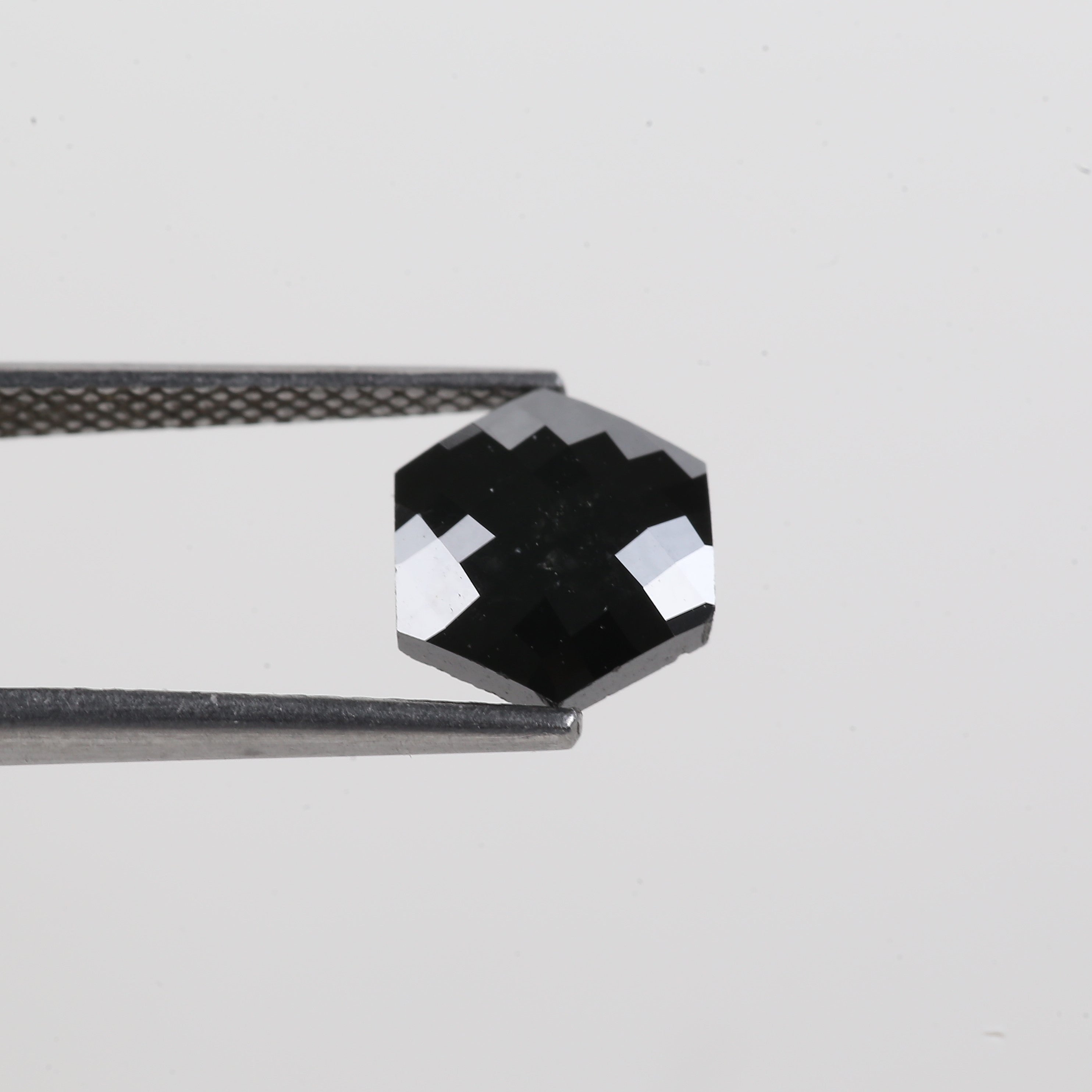 1.93 Carat Natural Black Hexagon Loose Diamond Checker Cut 7.77 MM