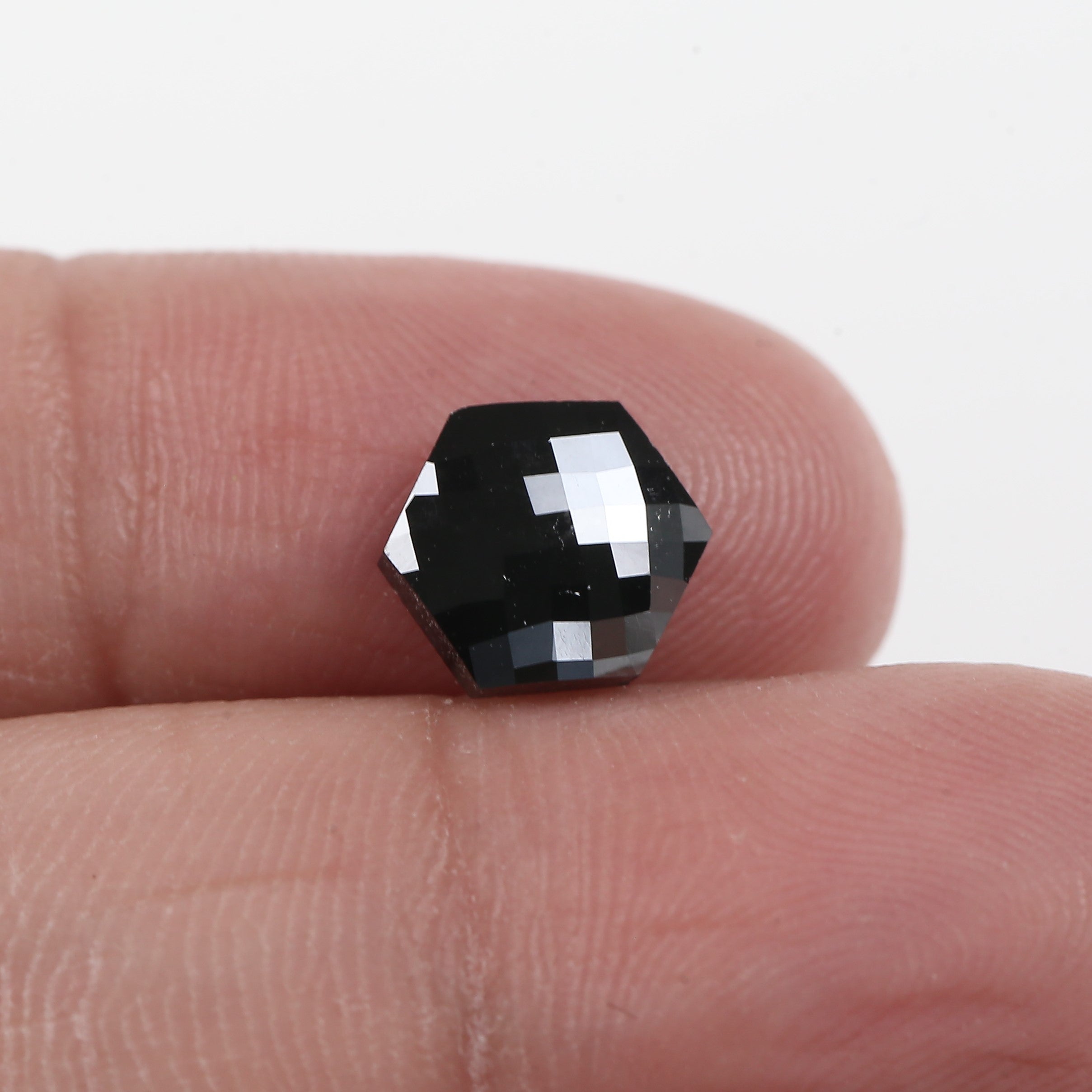 1.93 Carat Natural Black Hexagon Loose Diamond Checker Cut 7.77 MM