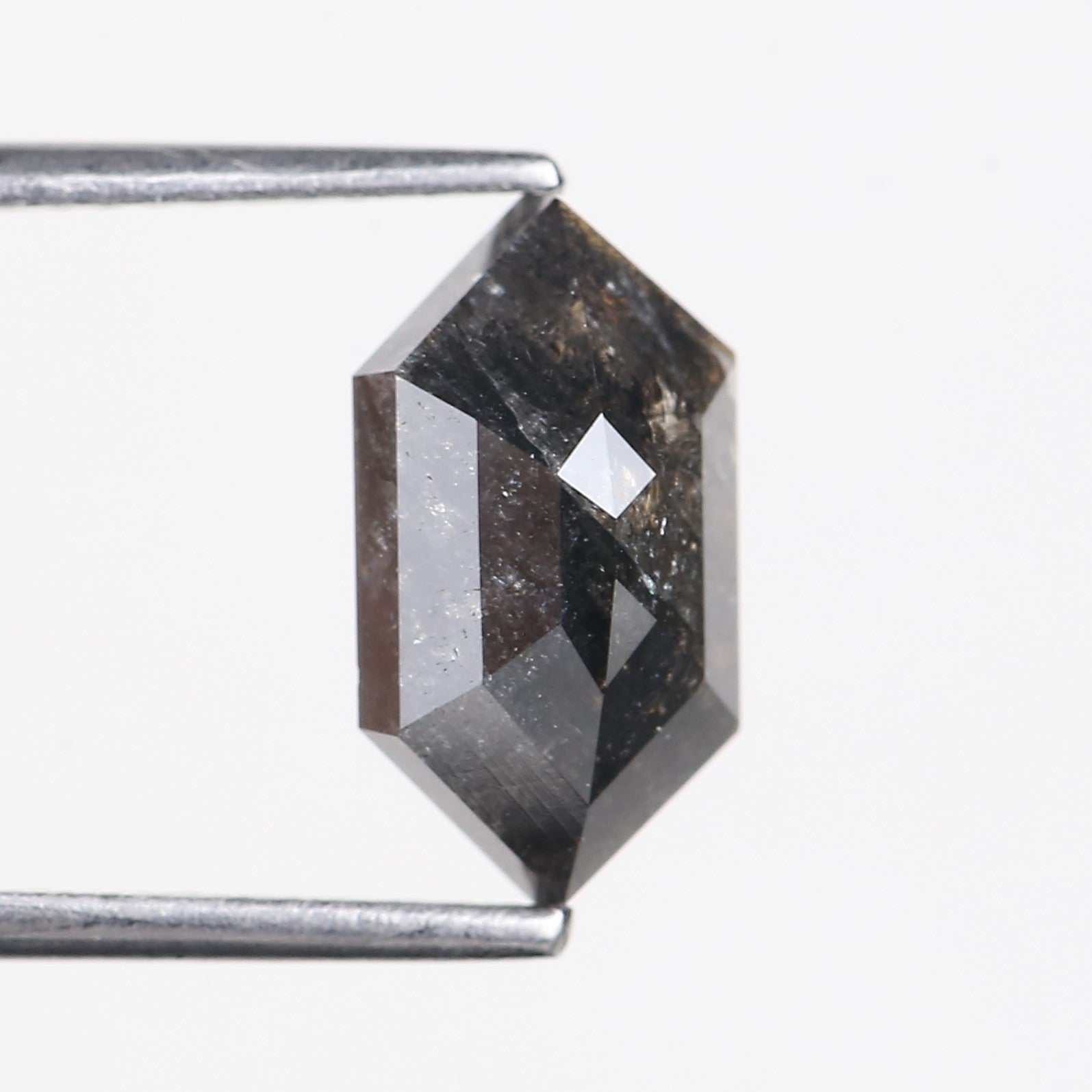 2.18 Carat Natural Salt And Pepper Hexagon Cut Black Grey Diamond 11.44 MM