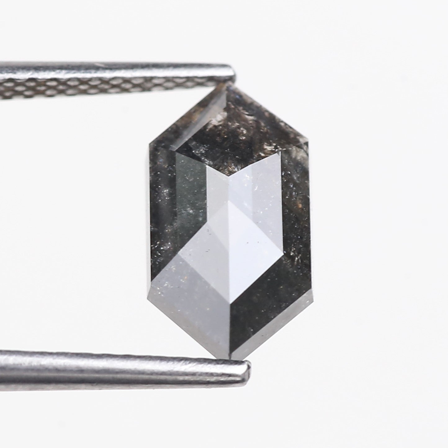 2.18 Carat Natural Salt And Pepper Hexagon Cut Black Grey Diamond 11.44 MM