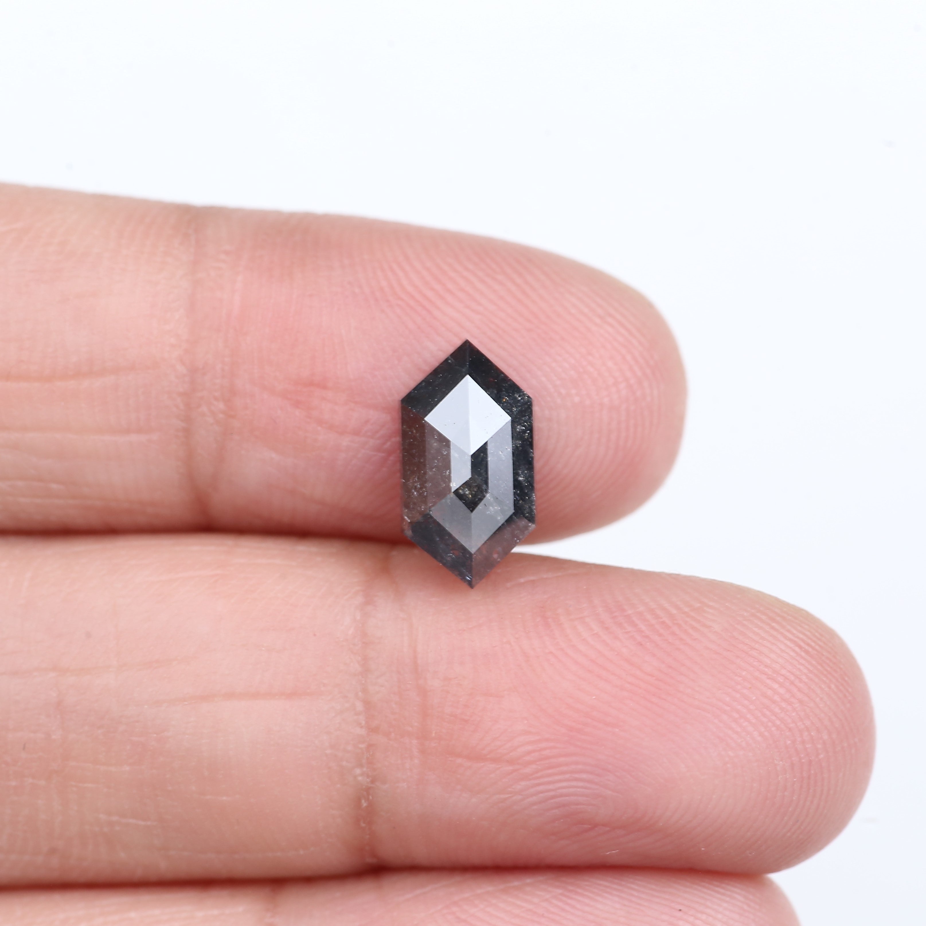 2.18 Carat Natural Salt And Pepper Hexagon Cut Black Grey Diamond 11.44 MM