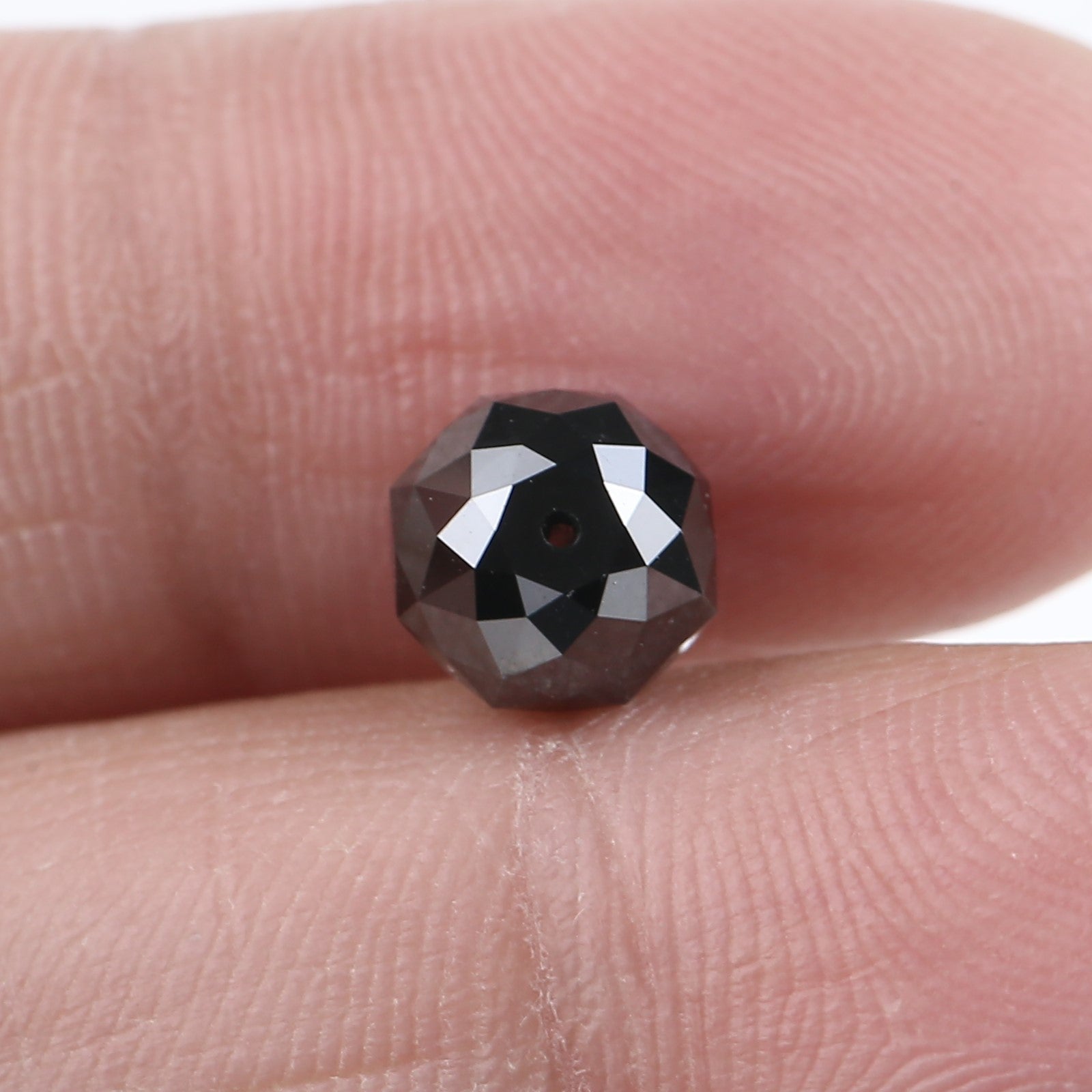 2.78 Carat Natural Black Diamond Beads Checker Cut Balls Cut 7.31 MM