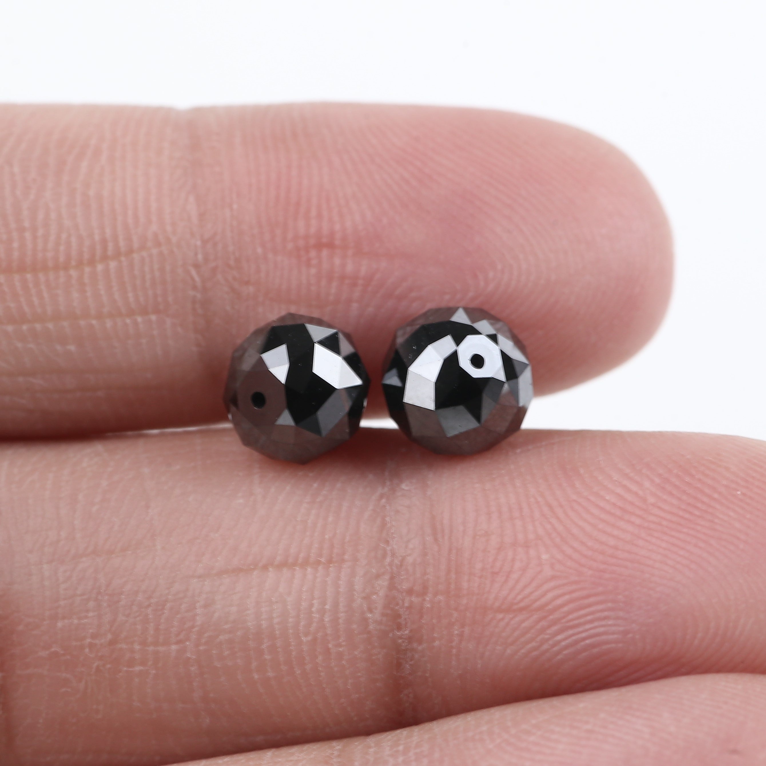 5.68 Tcw Black Diamond Beads Checker Cut Balls 7.31 MM