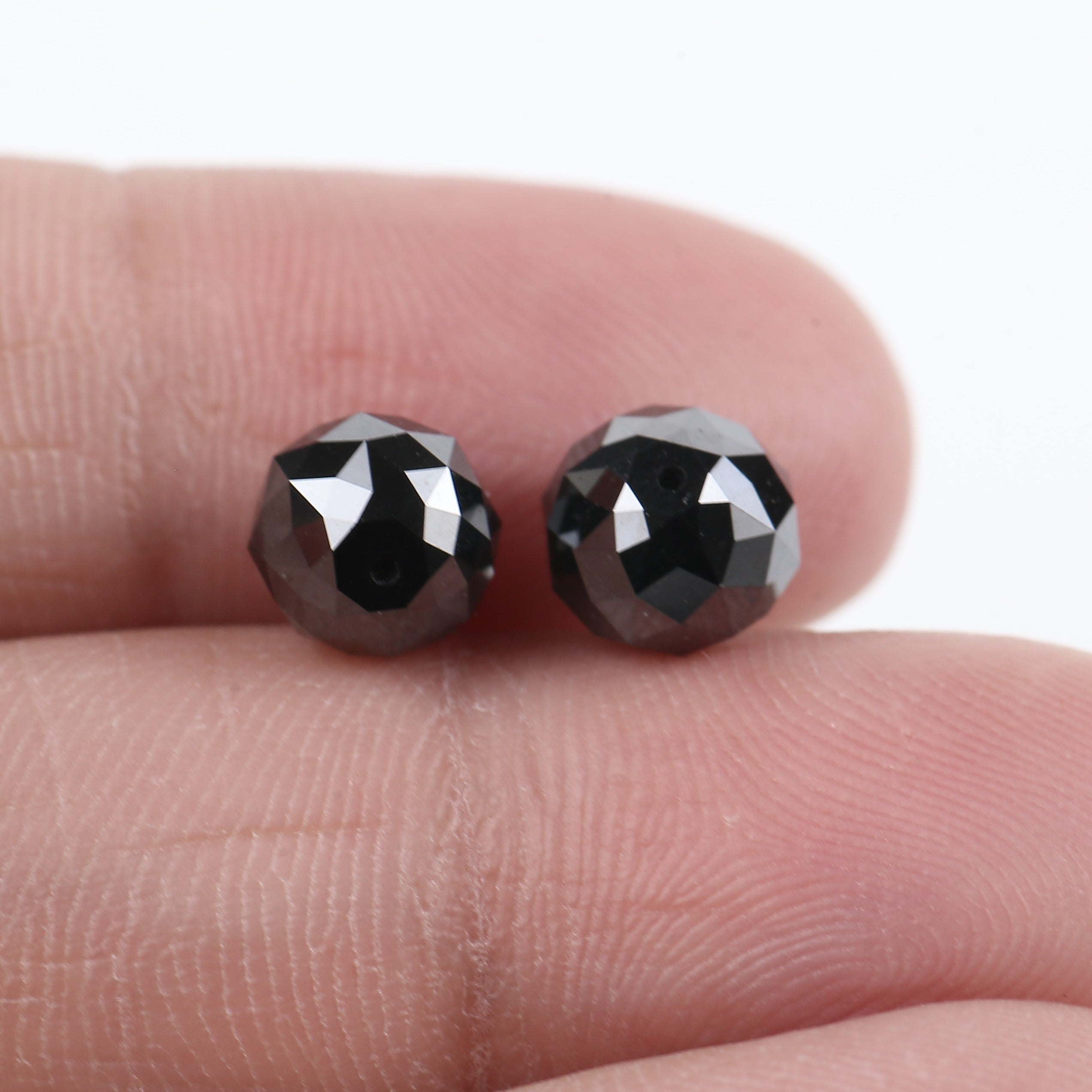 5.68 Tcw Black Diamond Beads Checker Cut Balls 7.31 MM