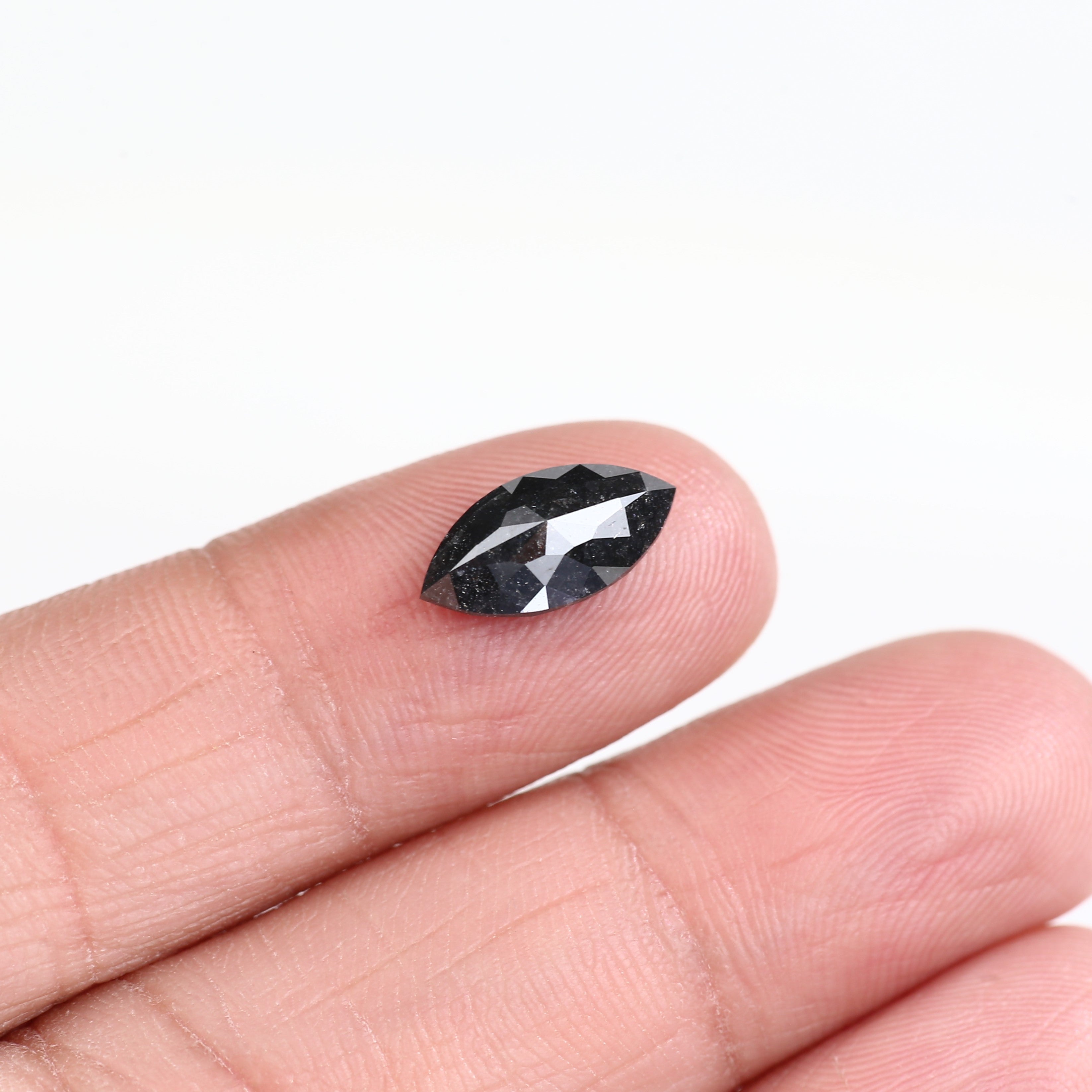 1.89 Carat Natural Black Marquise Cut Salt and Pepper Diamond 11.99 MM