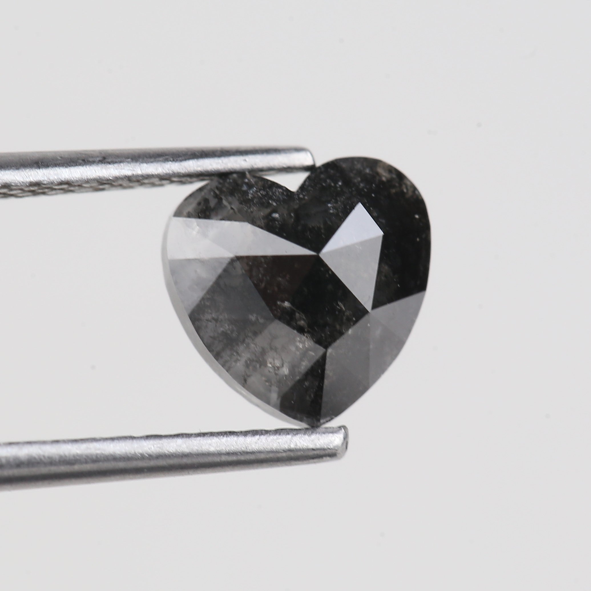 1.34 Carat Natural Black Heart Shape Salt and Pepper Diamond 6.95 MM