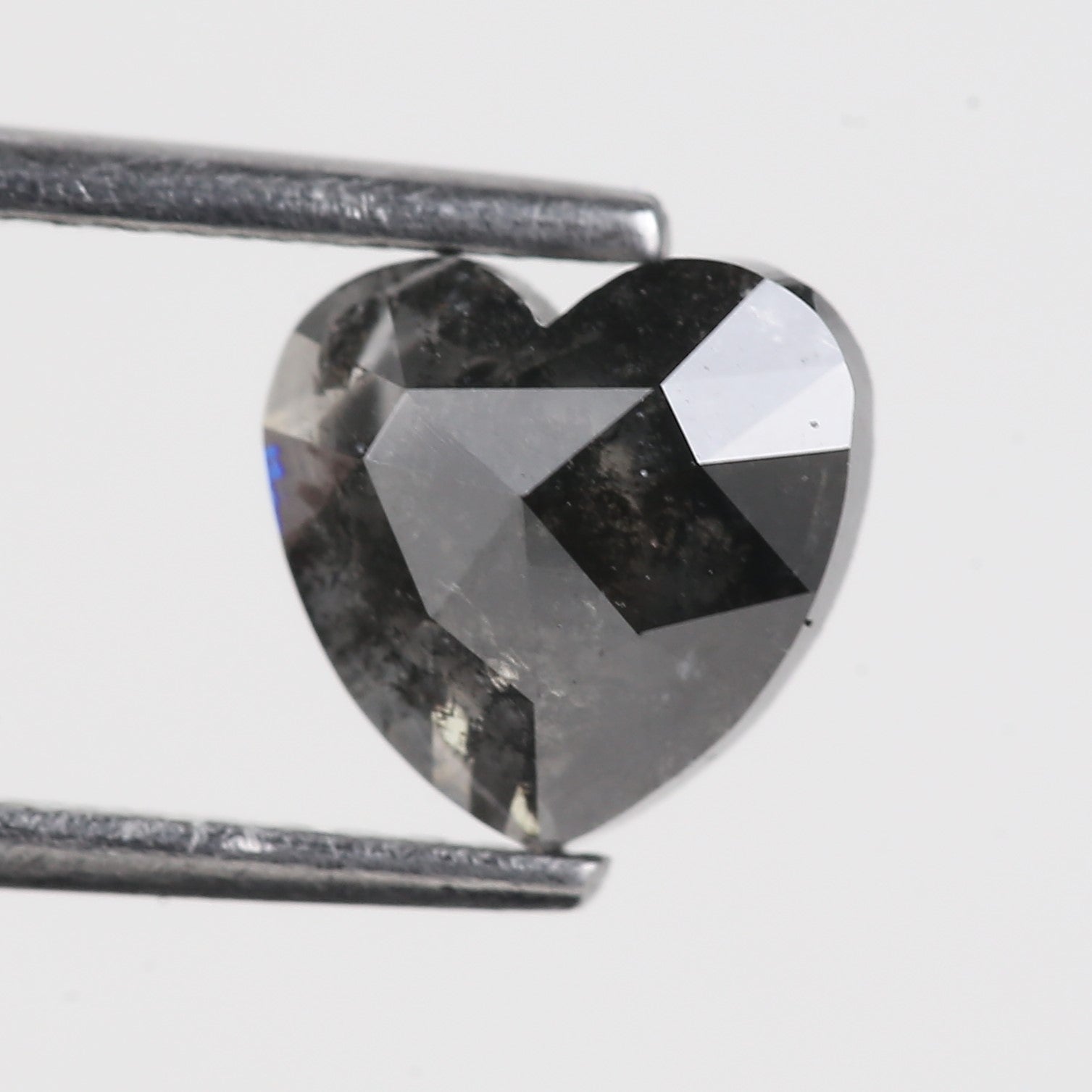 1.34 Carat Natural Black Heart Shape Salt and Pepper Diamond 6.95 MM