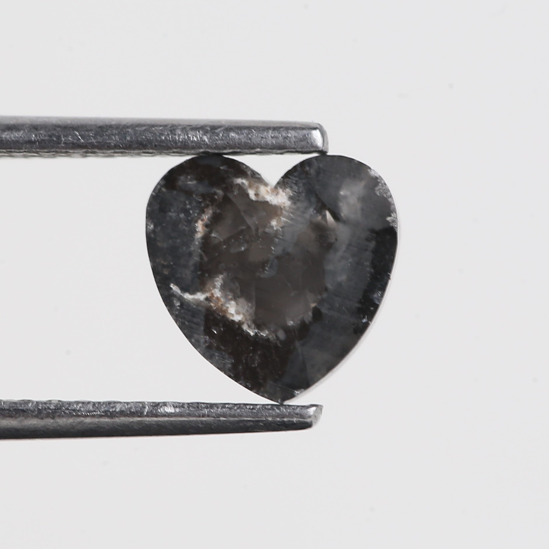 1.34 Carat Natural Black Heart Shape Salt and Pepper Diamond 6.95 MM