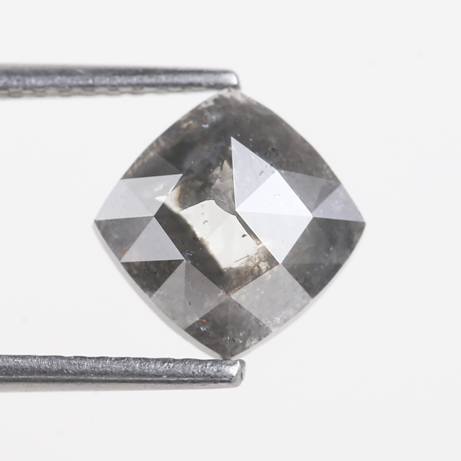 1.72 Carat Natural Grey Cushion Cut Salt and Pepper Diamond 7.43 MM