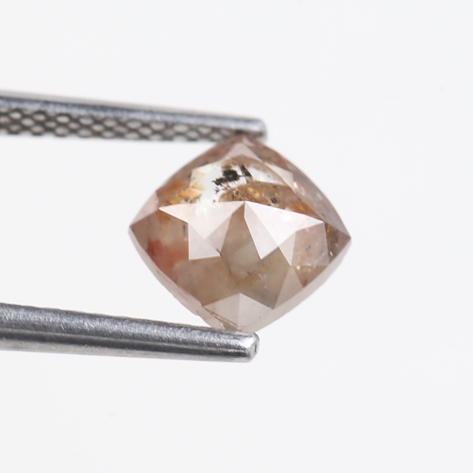 1.14 Carat Cushion Cut Peach Brown Salt and Pepper Diamond 6.21 MM