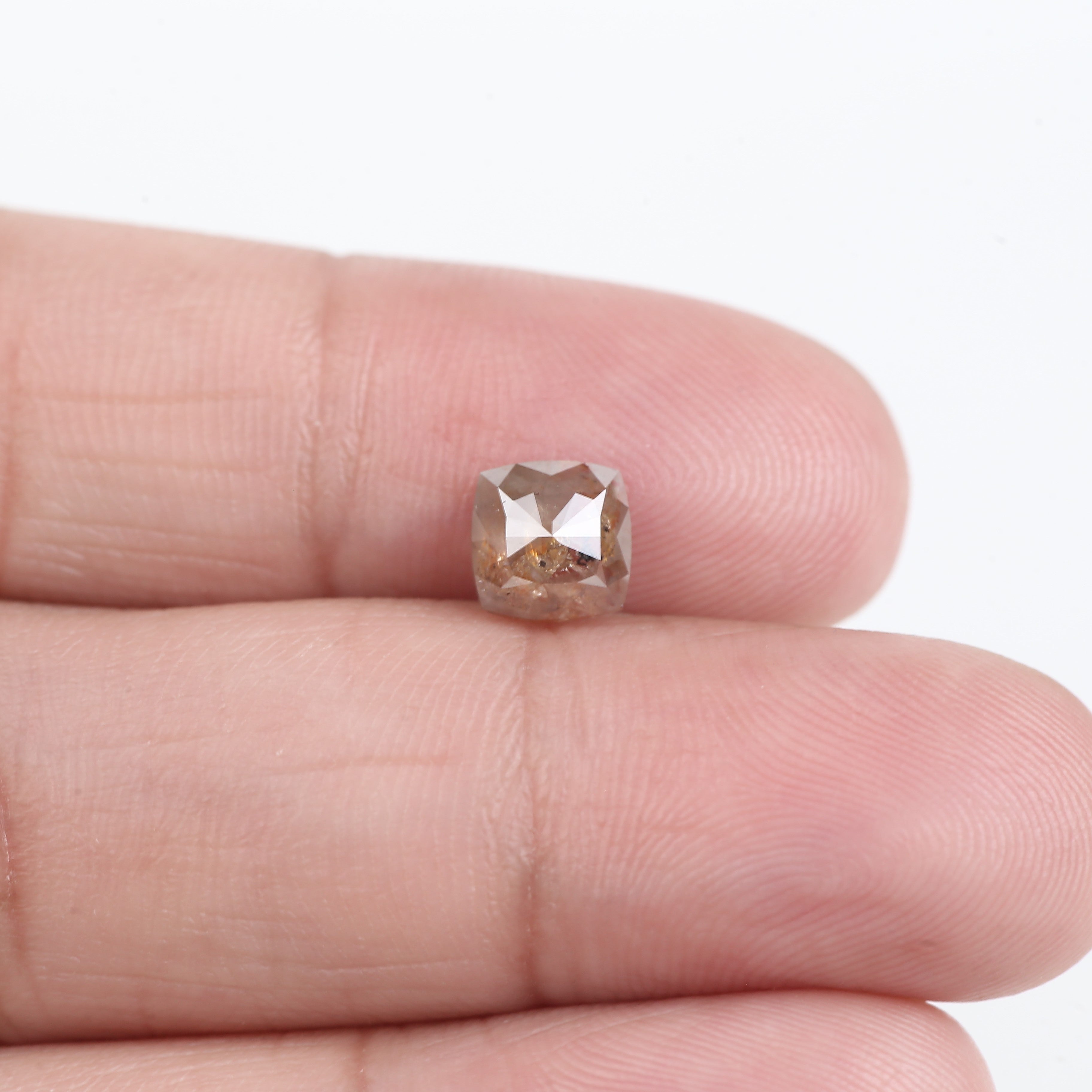 1.14 Carat Cushion Cut Peach Brown Salt and Pepper Diamond 6.21 MM