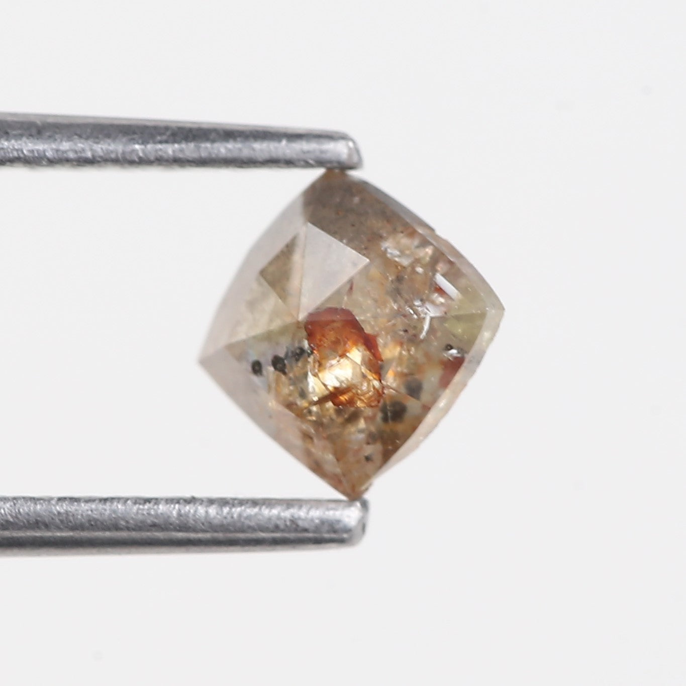 0.51 Carat Peach Orange Cushion Salt and Pepper Natural Diamond 4.67 MM