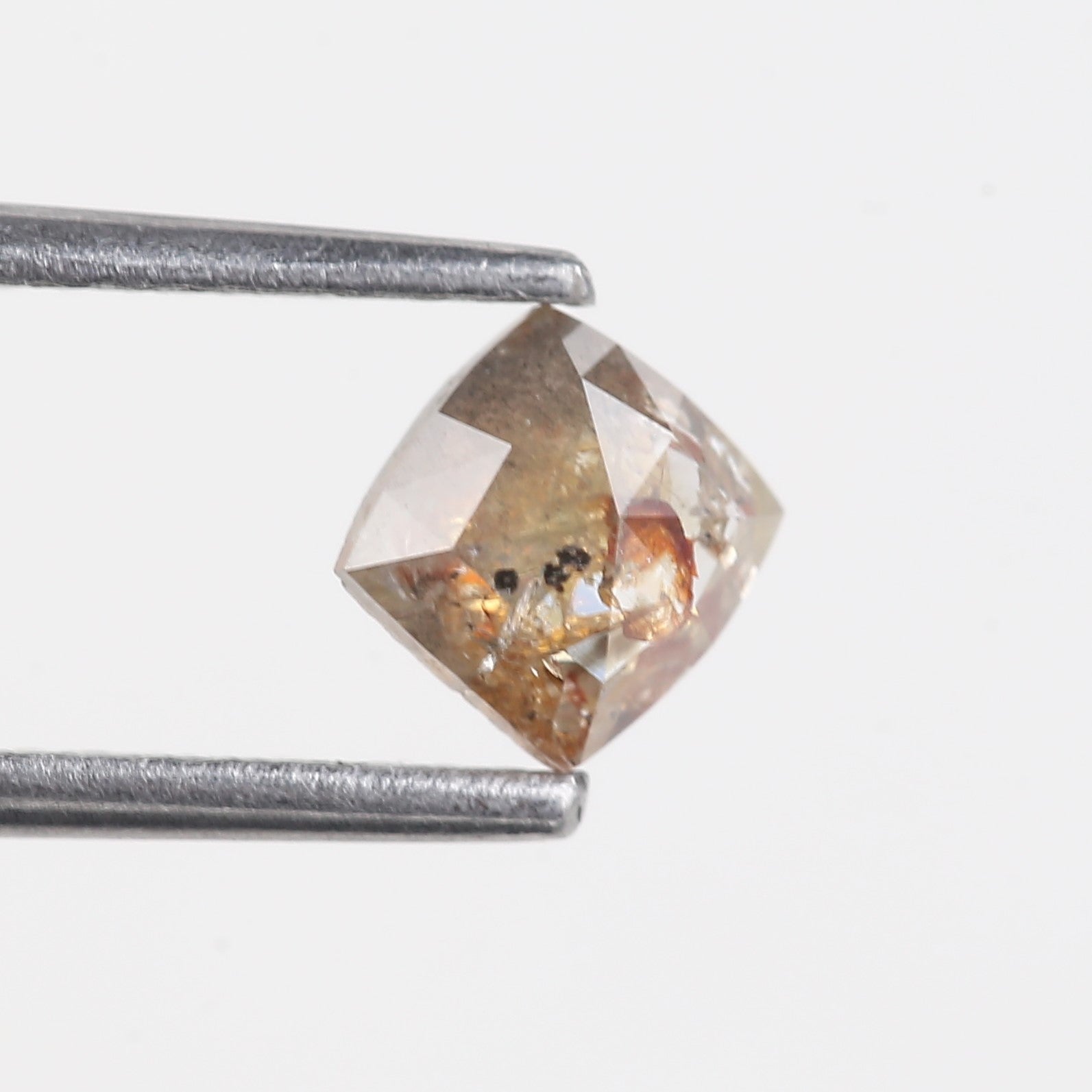 0.51 Carat Peach Orange Cushion Salt and Pepper Natural Diamond 4.67 MM