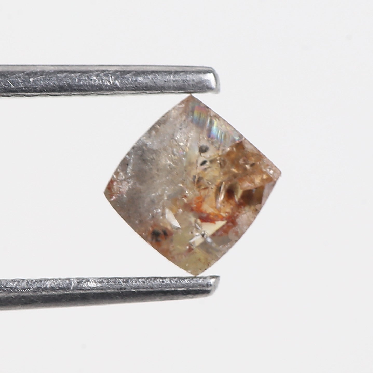 0.51 Carat Peach Orange Cushion Salt and Pepper Natural Diamond 4.67 MM