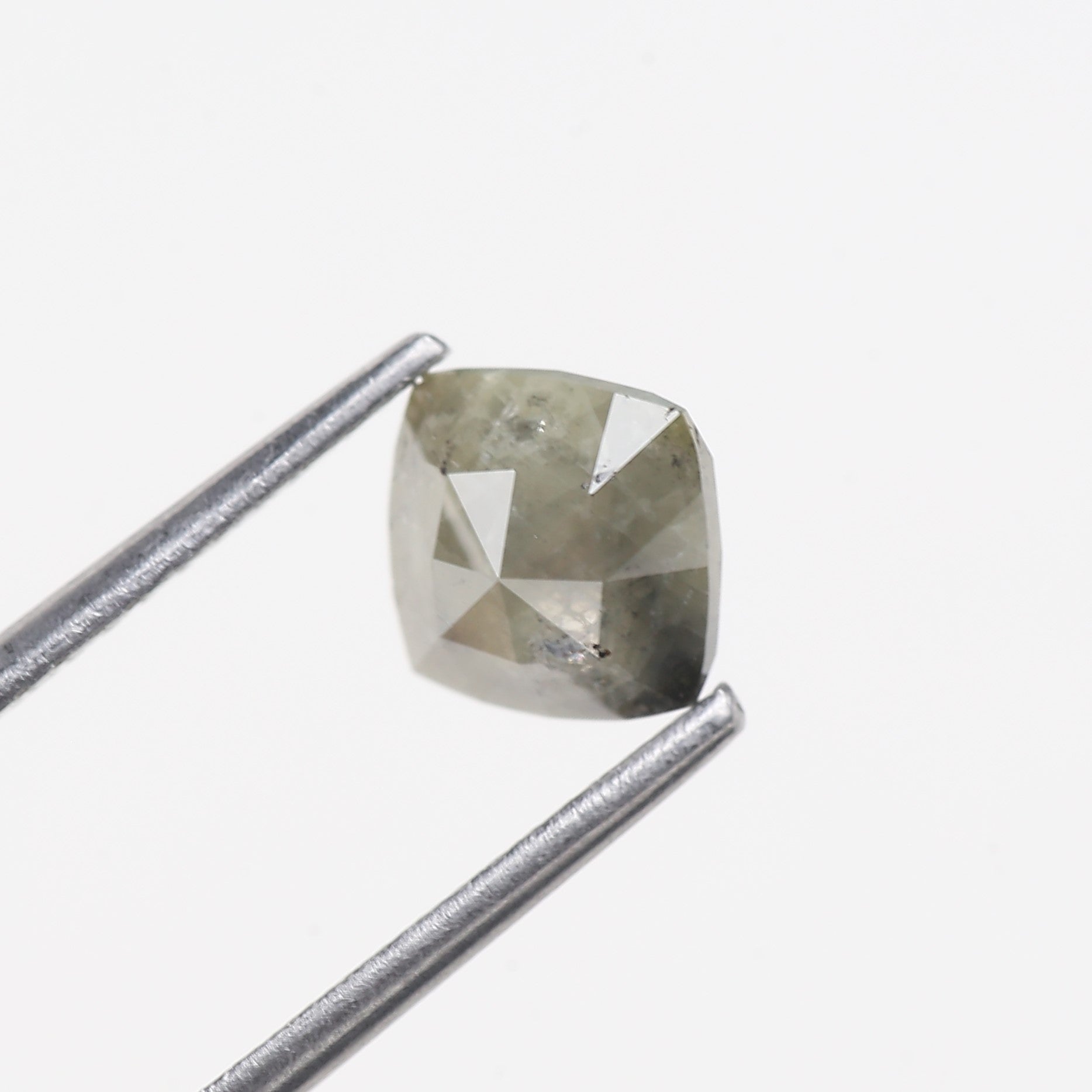 1.27 Carat Green Gray Cushion Rose cut Salt and Pepper Diamond 6 MM