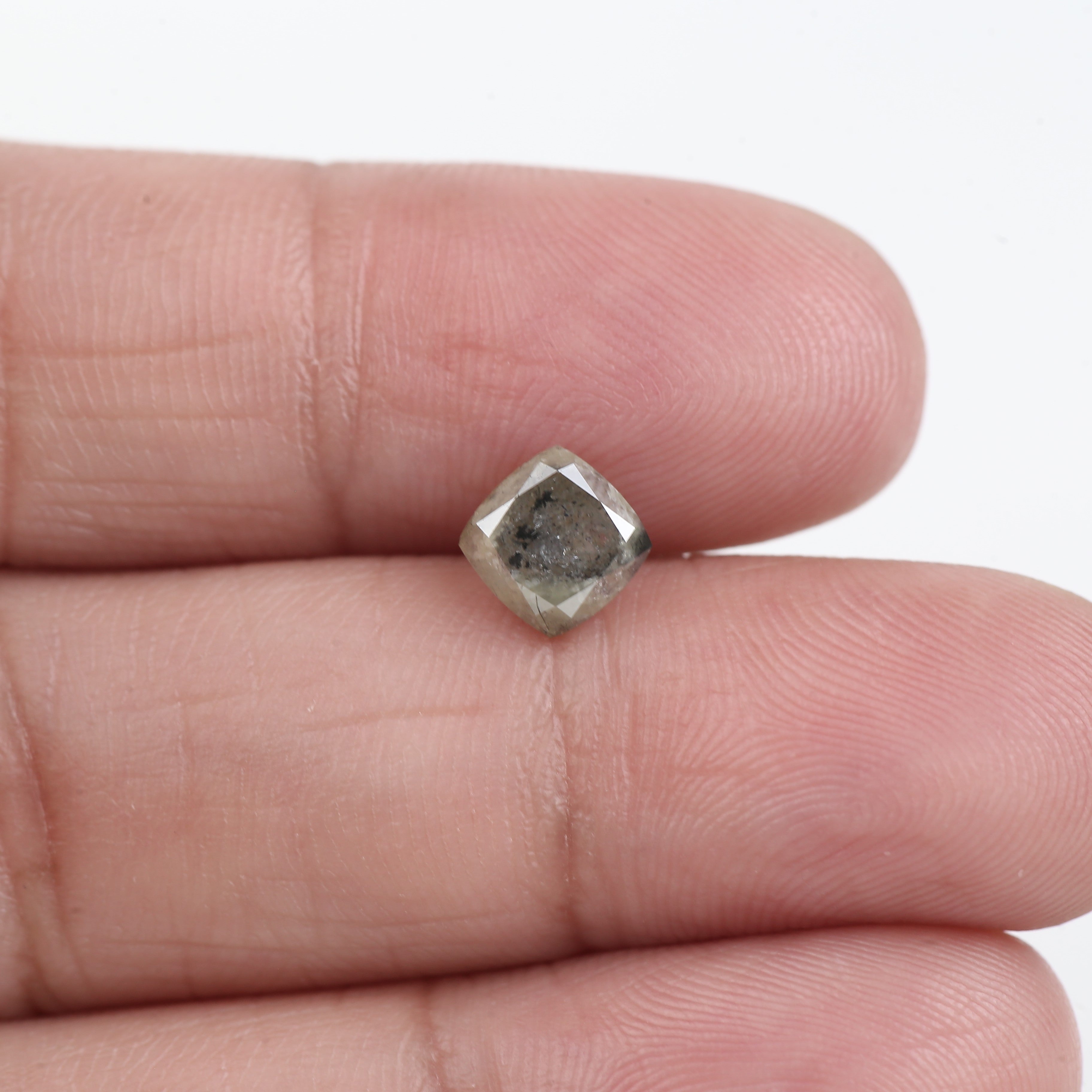 1.27 Carat Green Gray Cushion Rose cut Salt and Pepper Diamond 6 MM