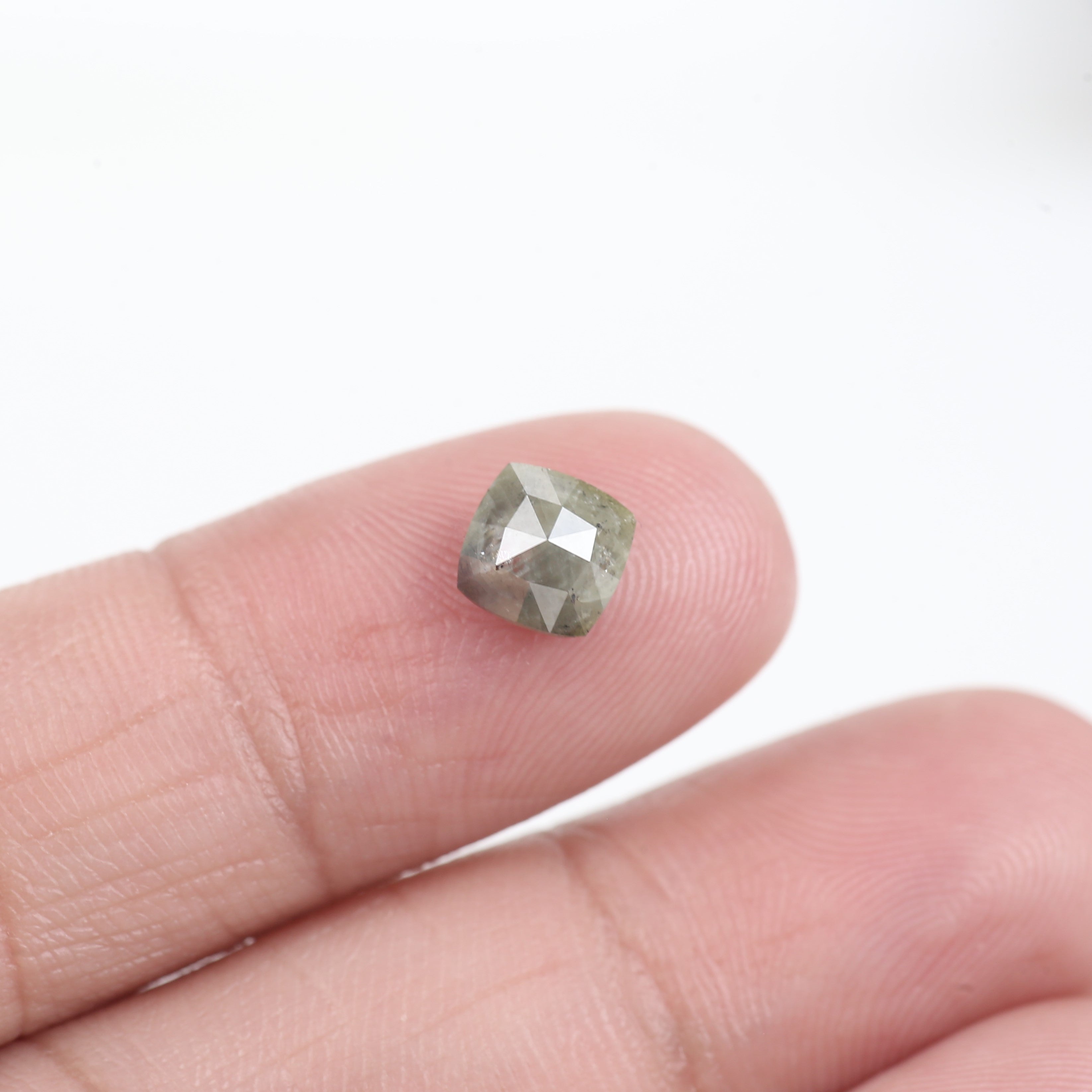 1.27 Carat Green Gray Cushion Rose cut Salt and Pepper Diamond 6 MM