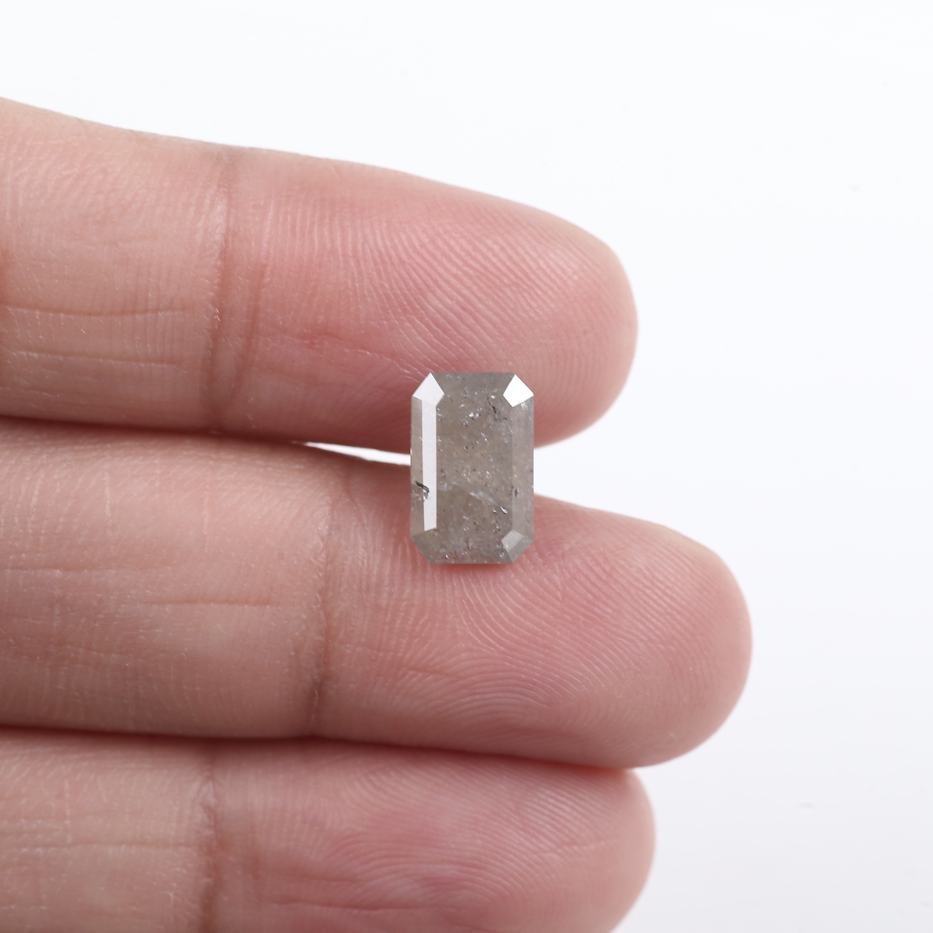 2.07 Carat Grey Emerald Cut Natural Salt And Pepper Diamond 10 MM