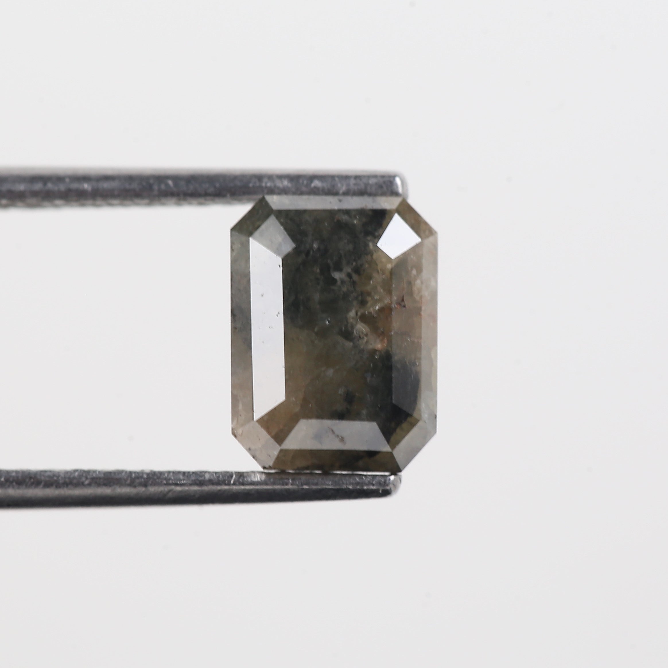 2.25 Carat Olive Black Emerald Cut Salt And Pepper Natural Diamond 8 MM