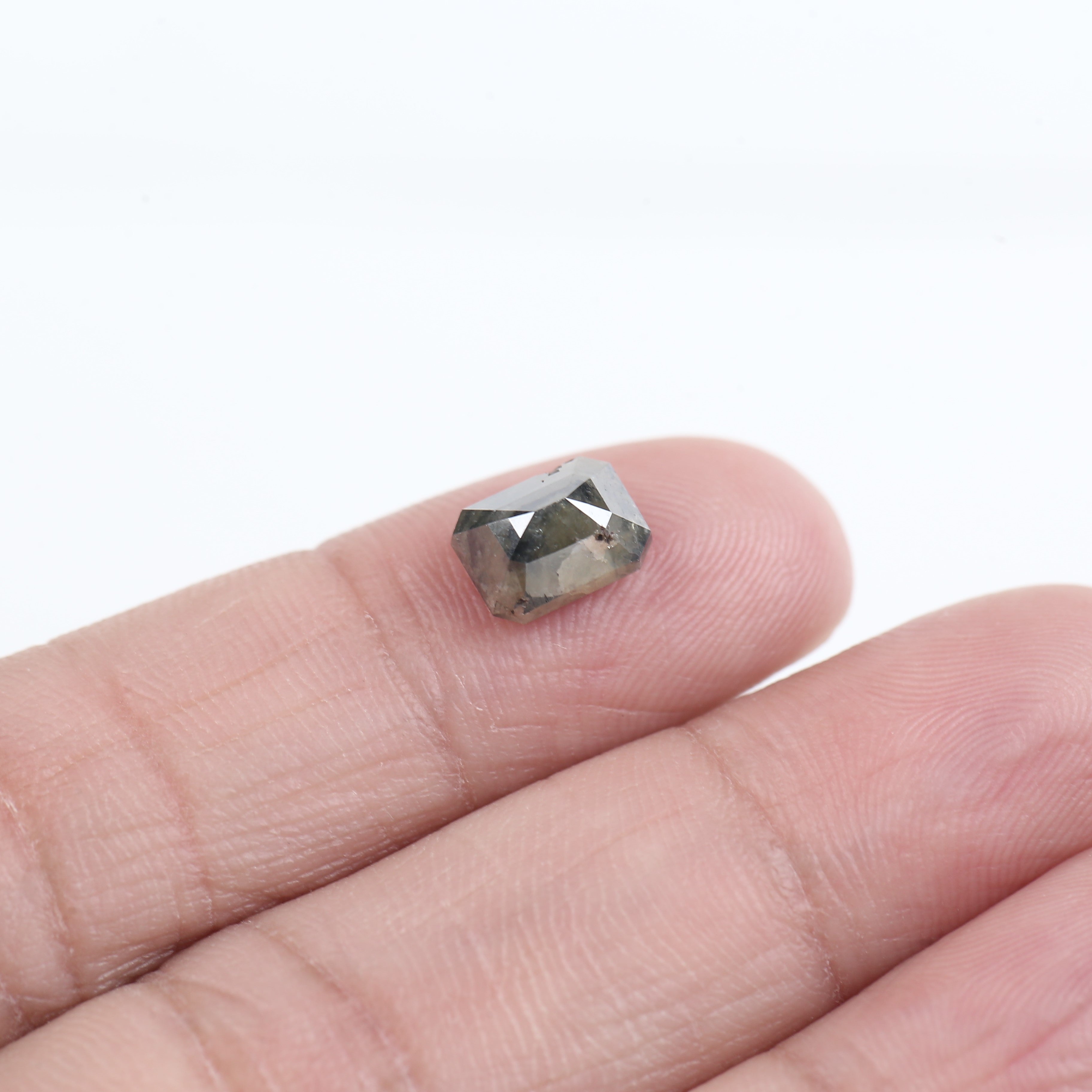 2.25 Carat Olive Black Emerald Cut Salt And Pepper Natural Diamond 8 MM