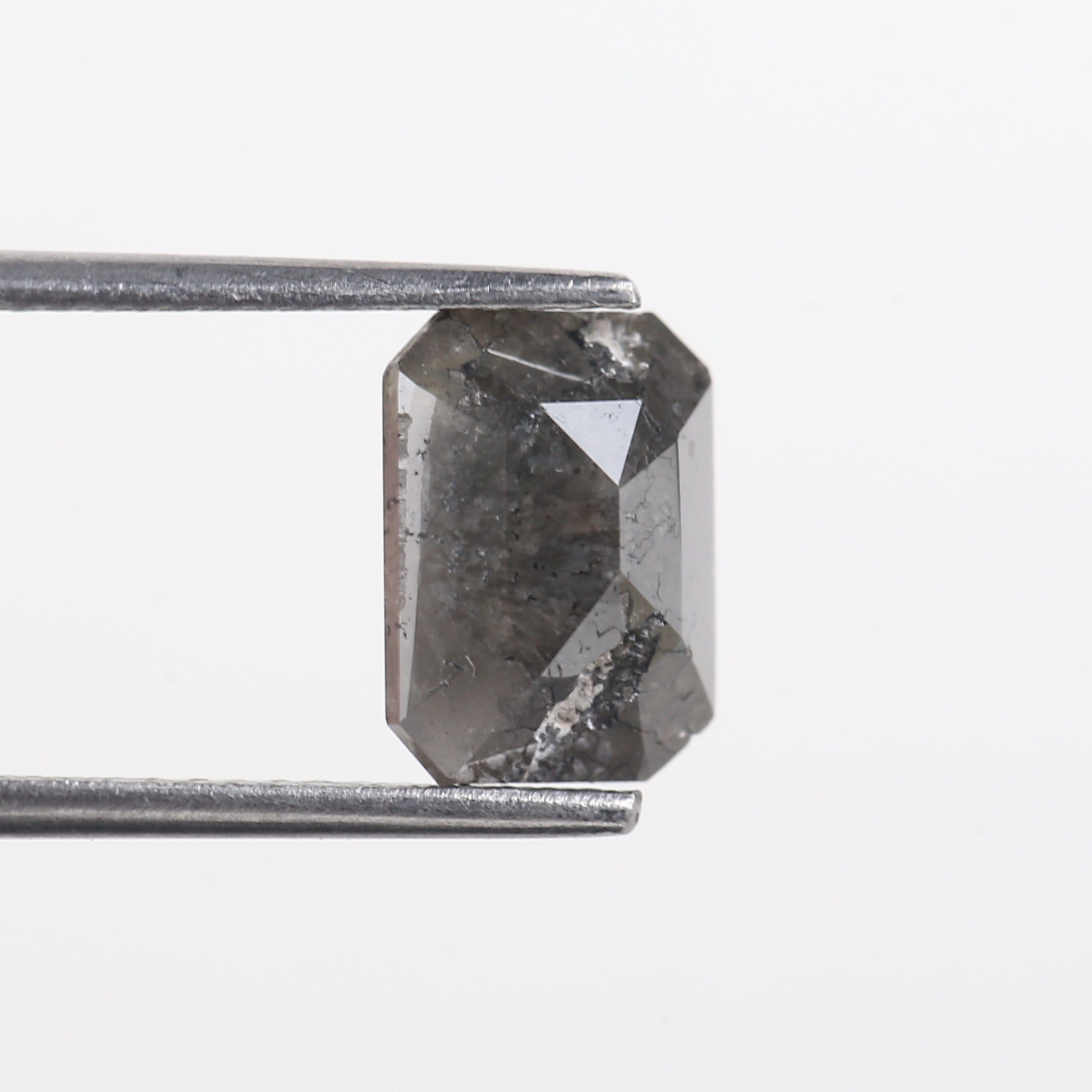 2.52 Carat Grey Emerald Cut Natural Salt And Pepper Diamond 9.18 MM