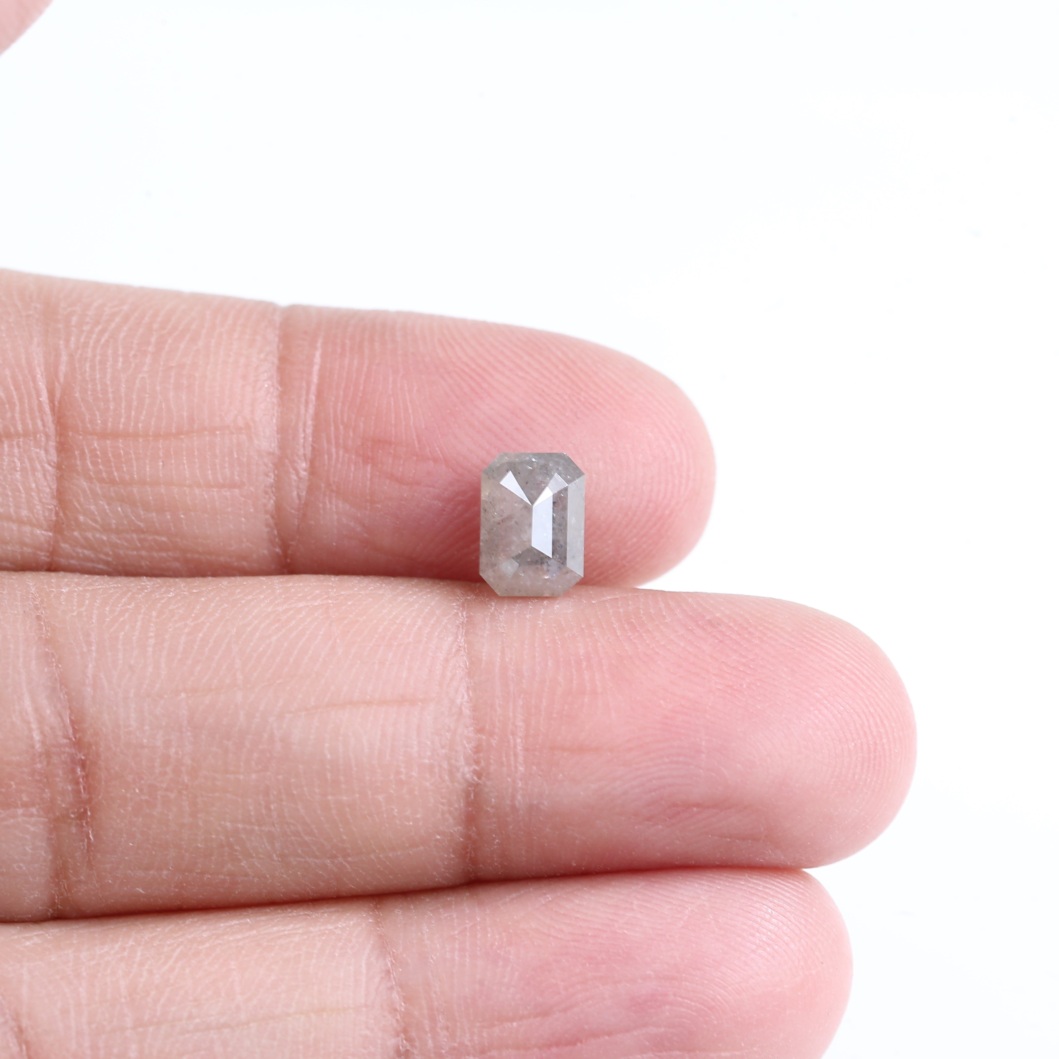 1.49 Carat Natural Gray Emerald Cut Salt And Pepper Diamond 7.31 MM