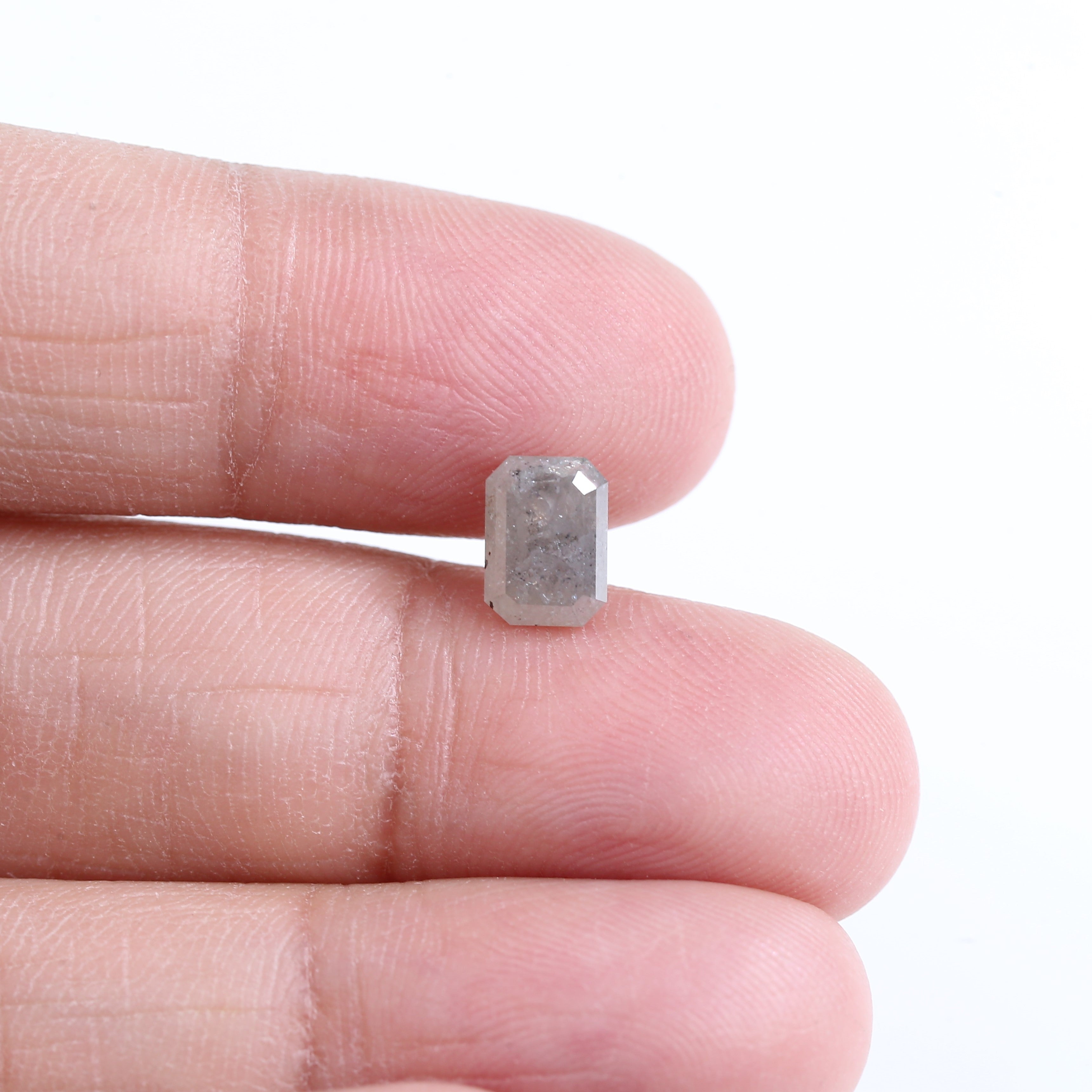 1.49 Carat Natural Gray Emerald Cut Salt And Pepper Diamond 7.31 MM