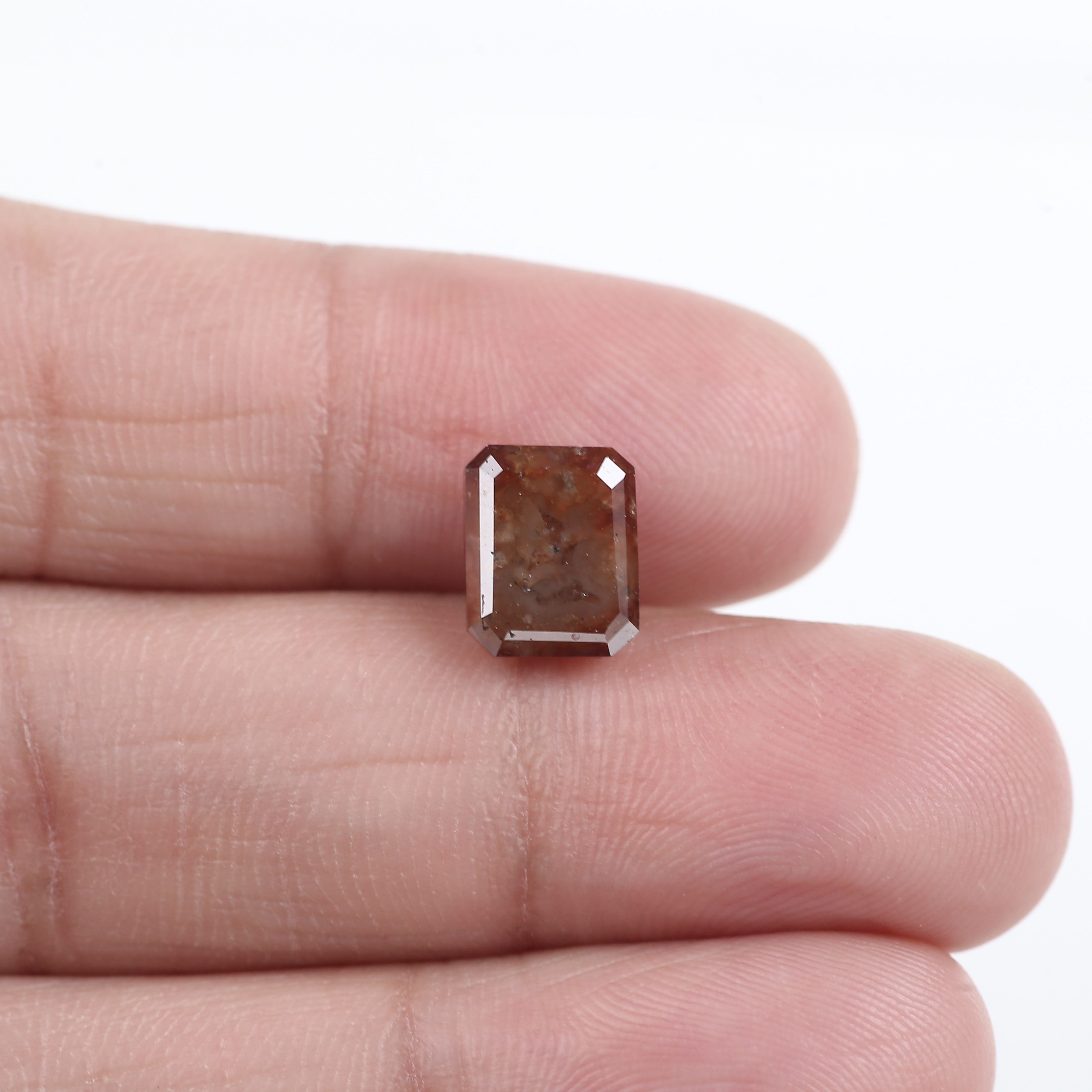 3.39 Carat Natural Brown Emerald Cut Salt And Pepper Diamond 8.86 MM