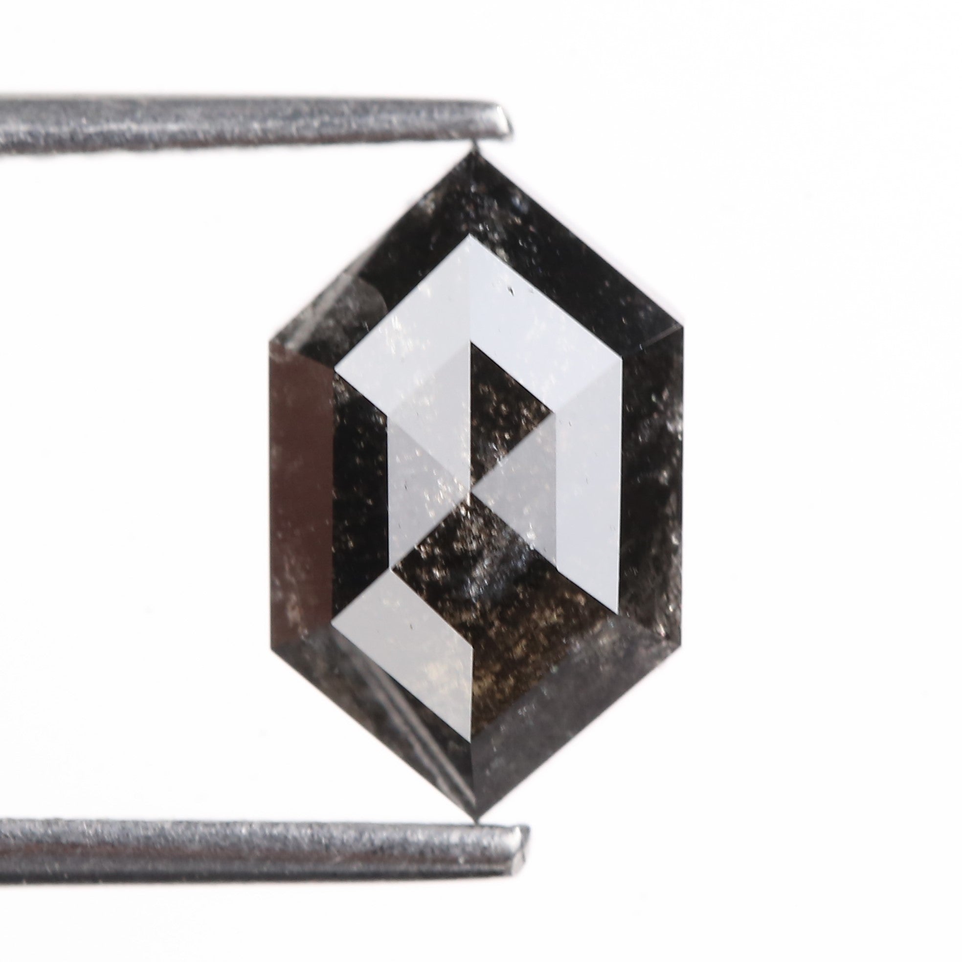 2.62 Carat Natural Black Hexagon Cut Salt And Pepper Diamond 10.59 MM