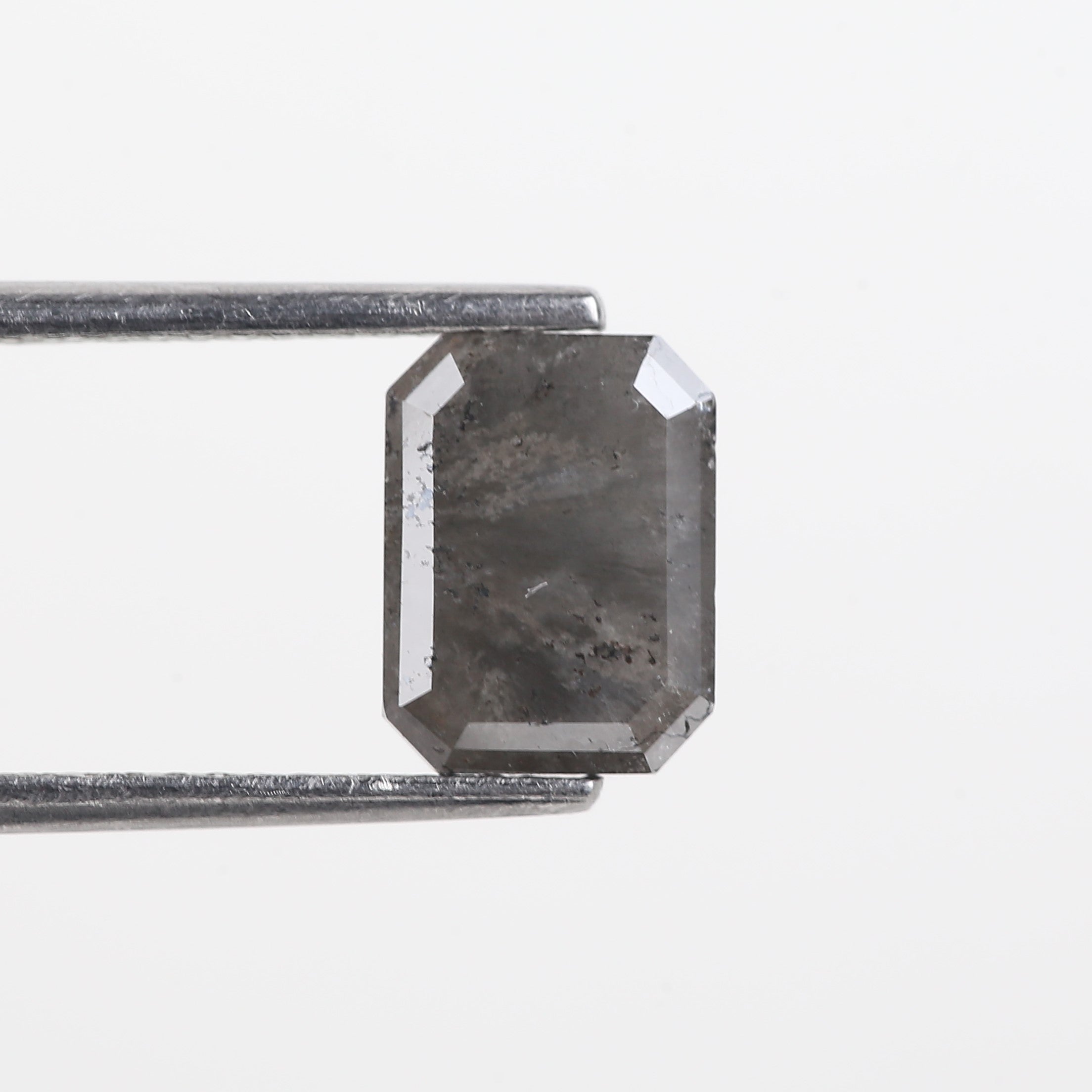 2.11 Carat Grey Emerald Cut Salt And Pepper Natural Diamond 8.46 MM