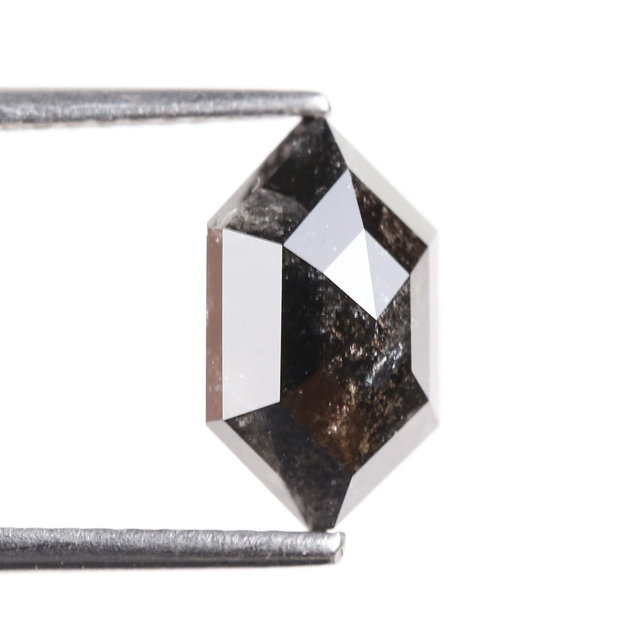 2.62 Carat Natural Black Hexagon Cut Salt And Pepper Diamond 10.59 MM