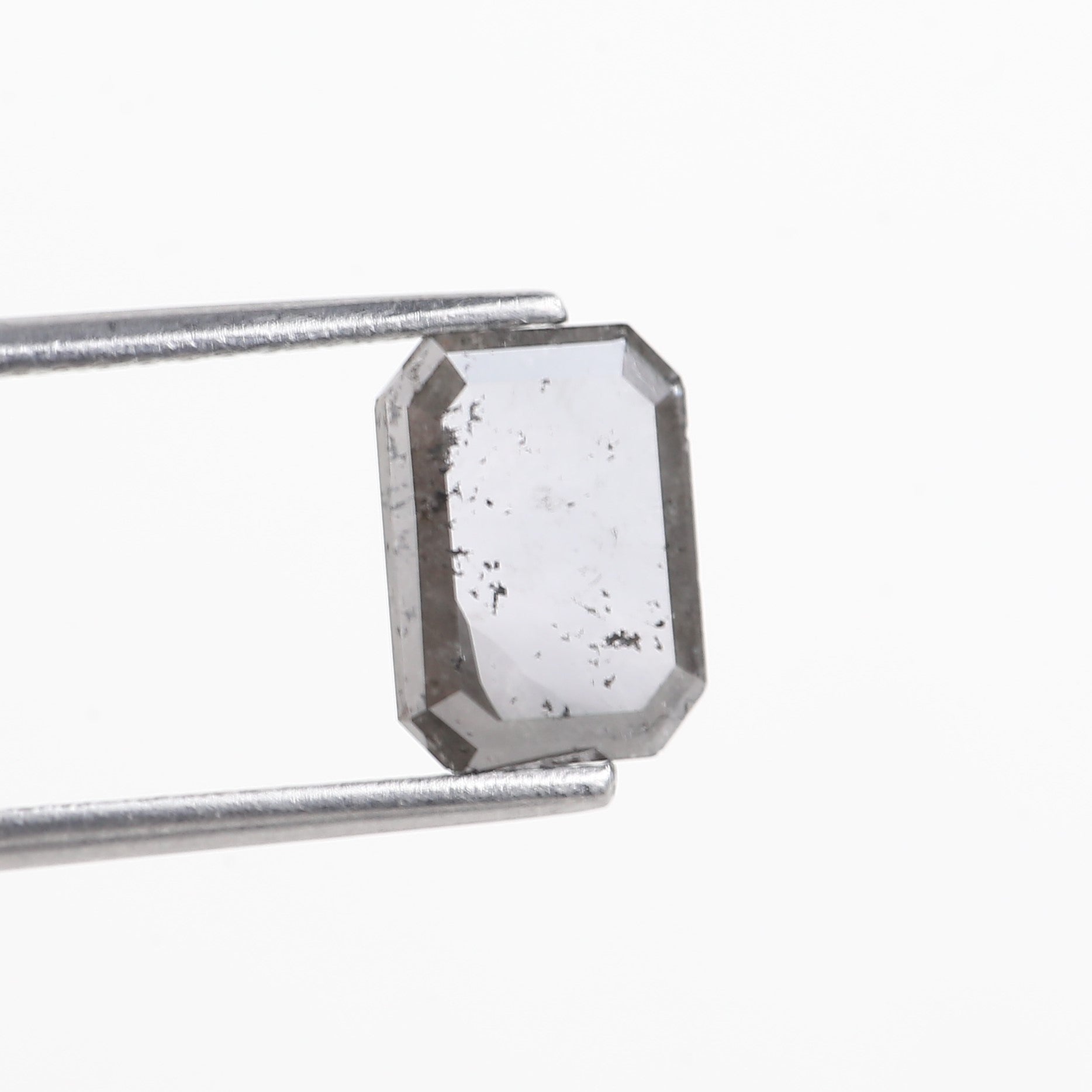 2.11 Carat Grey Emerald Cut Salt And Pepper Natural Diamond 8.46 MM