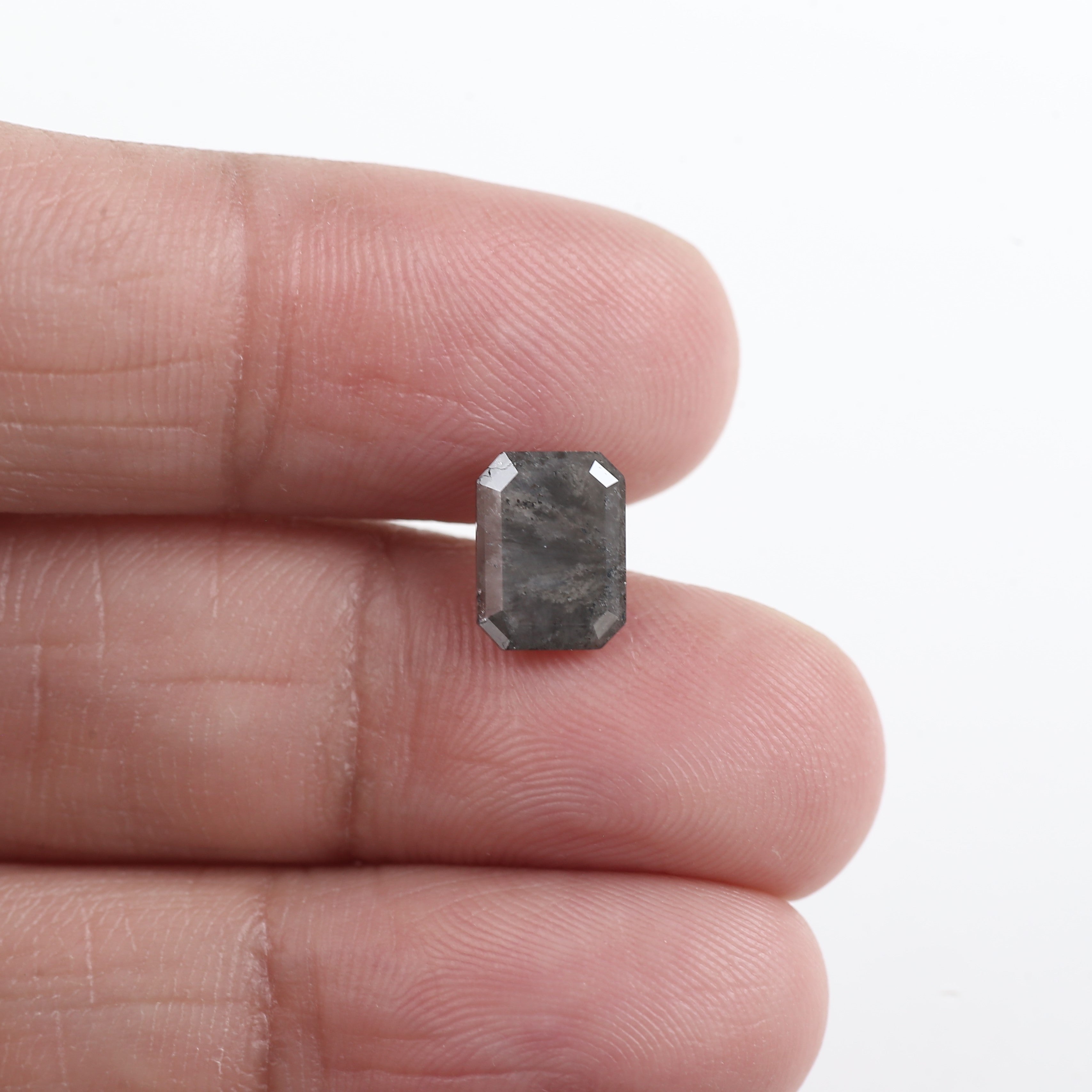 2.11 Carat Grey Emerald Cut Salt And Pepper Natural Diamond 8.46 MM