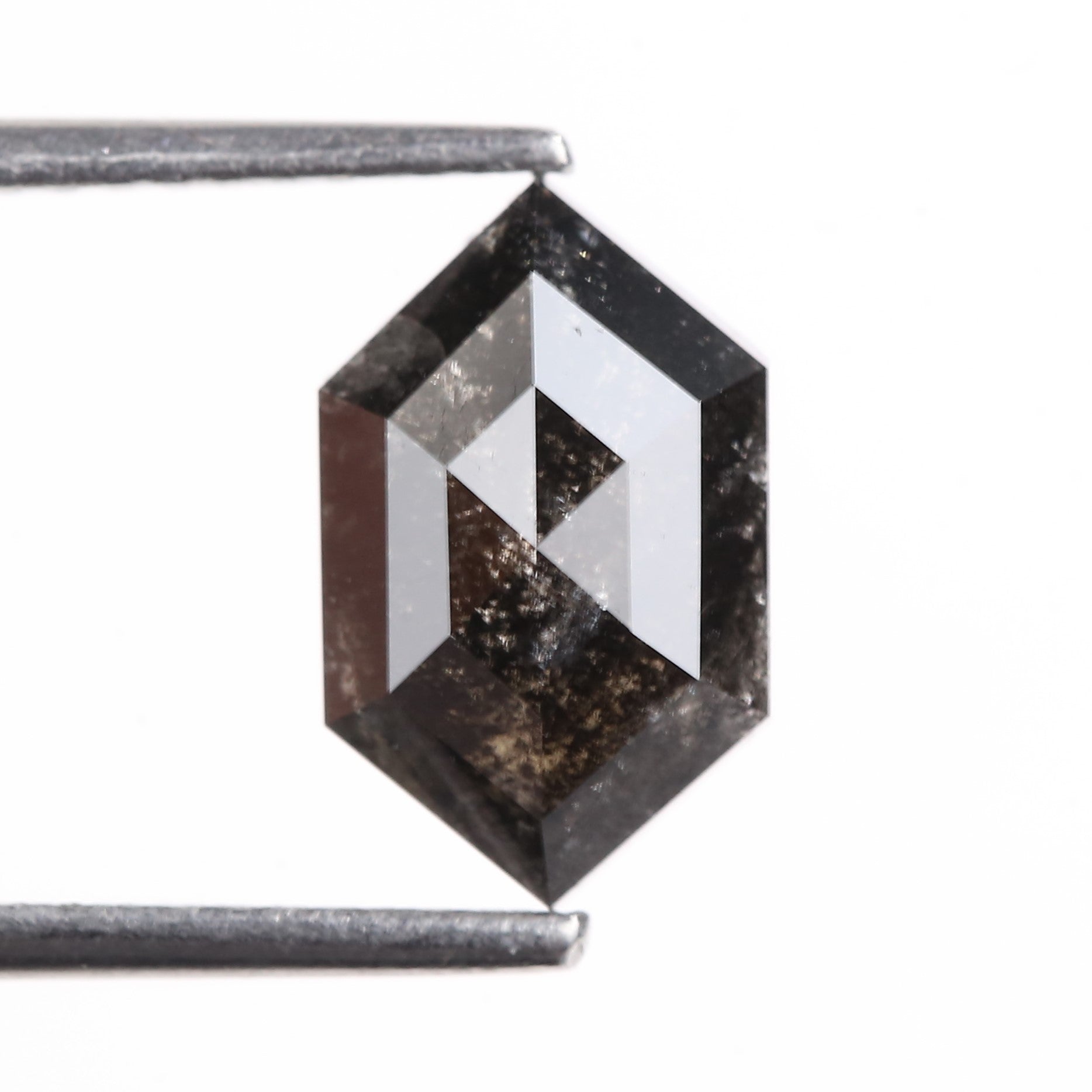 2.62 Carat Natural Black Hexagon Cut Salt And Pepper Diamond 10.59 MM