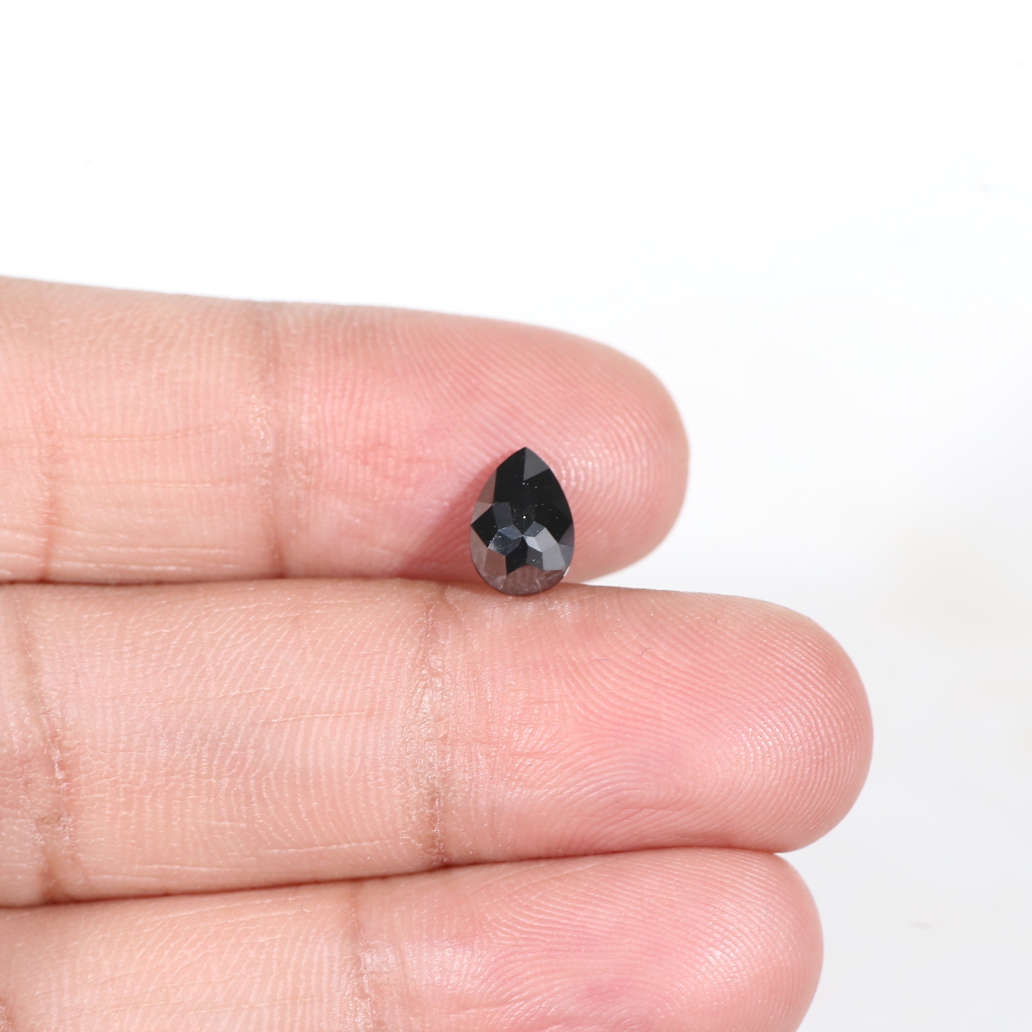 1.30 Carat Natural Rose Cut Pear Black Diamond 8 MM