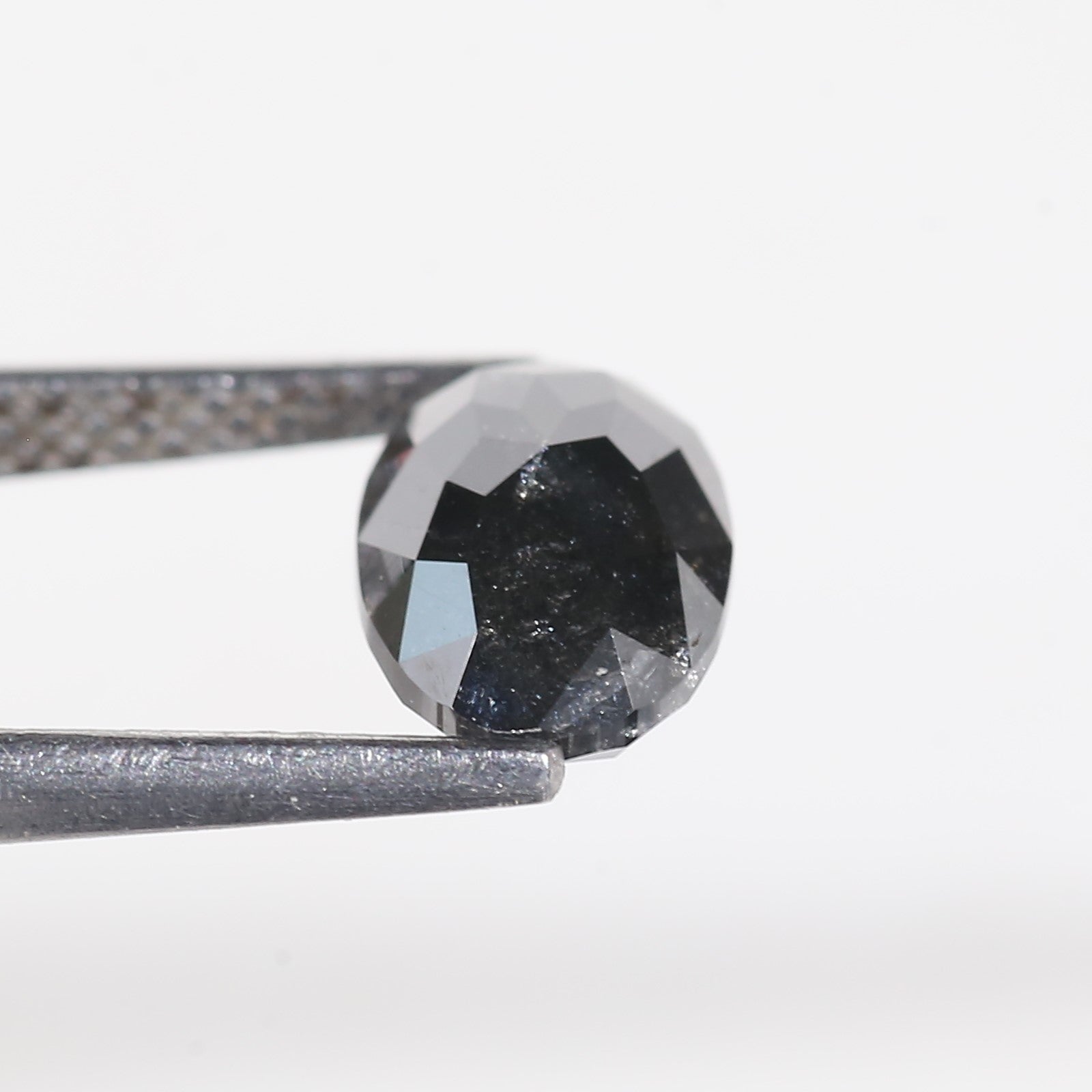 2 Carat Natural Oval Rose Cut Black Salt and Pepper Diamond 9.2 MM