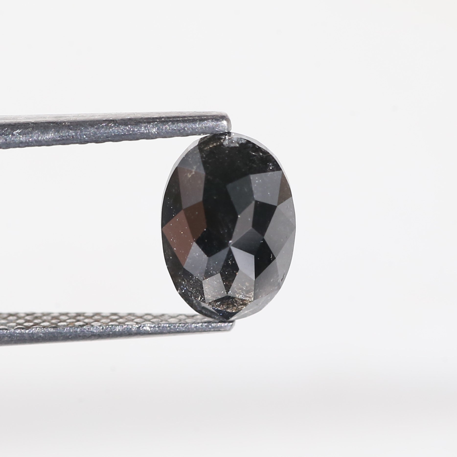 2 Carat Natural Oval Rose Cut Black Salt and Pepper Diamond 9.2 MM
