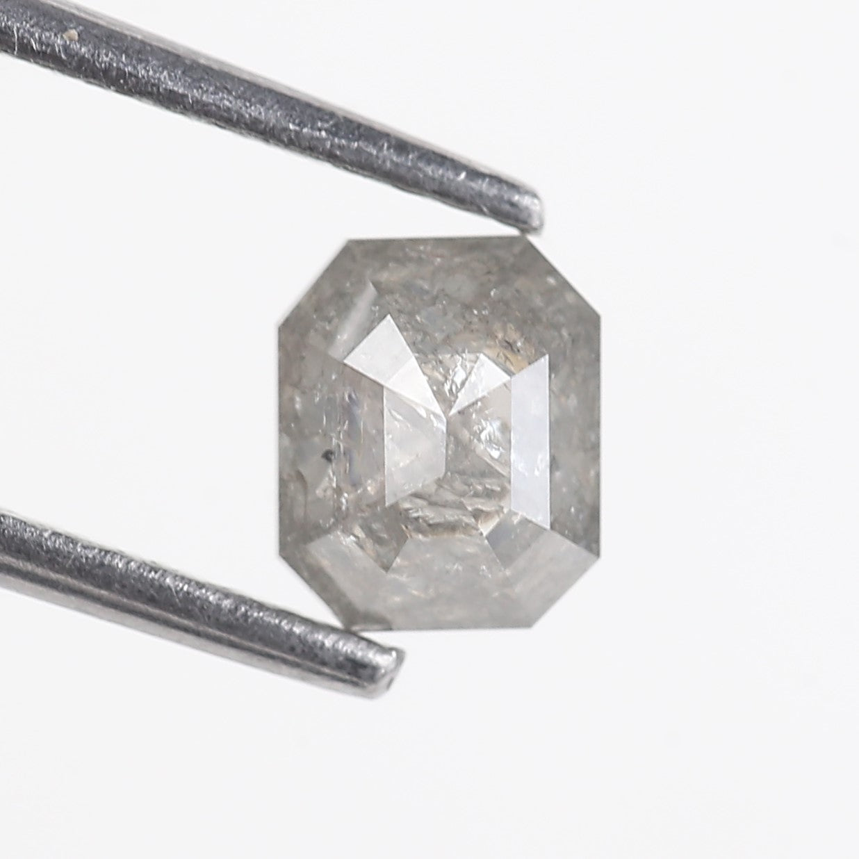 0.93 Carat Emerald Cut Grey Natural Salt And Pepper Diamond 5.77 MM