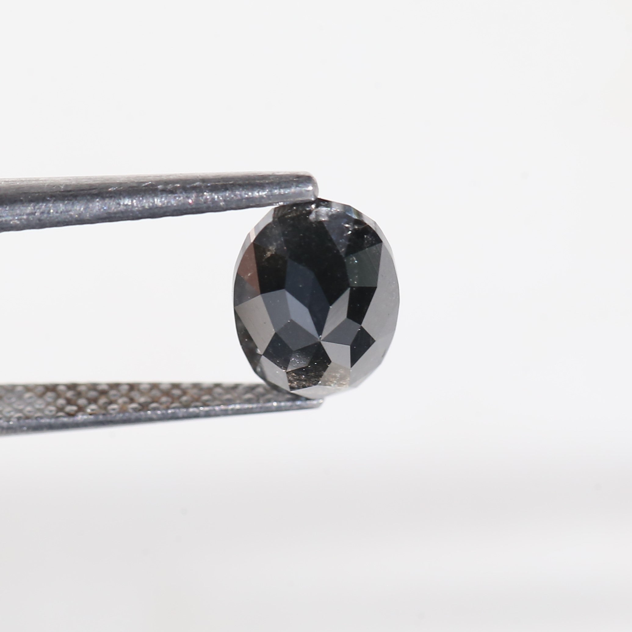 2 Carat Natural Oval Rose Cut Black Salt and Pepper Diamond 9.2 MM