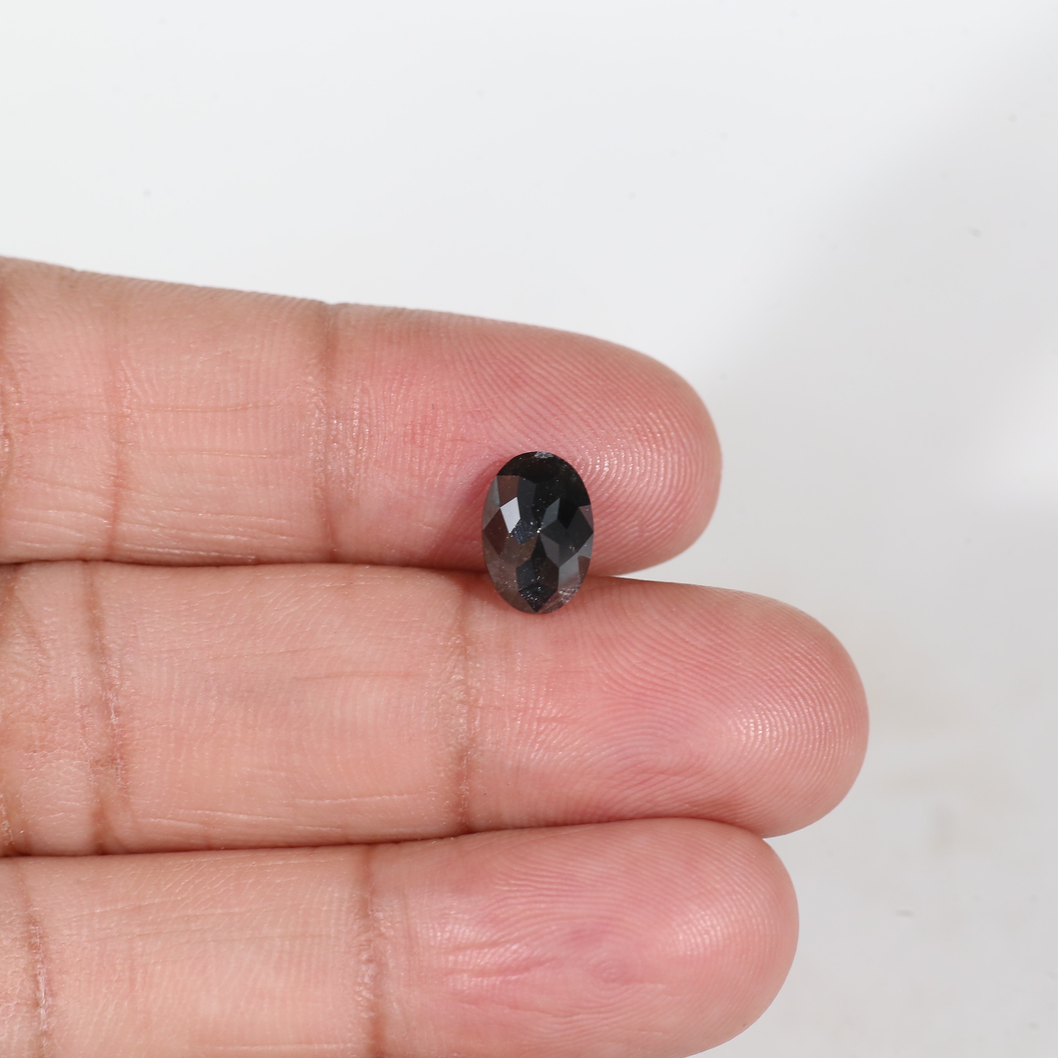 2 Carat Natural Oval Rose Cut Black Salt and Pepper Diamond 9.2 MM