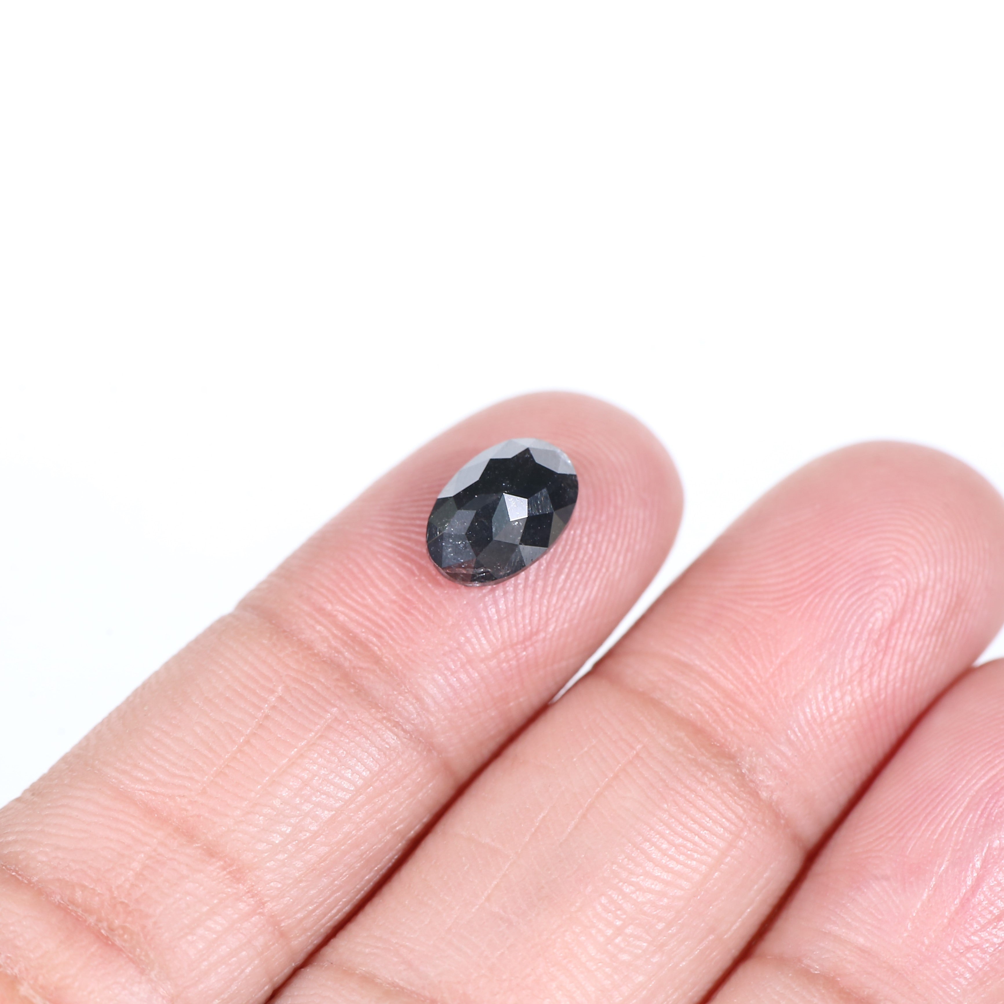 2 Carat Natural Oval Rose Cut Black Salt and Pepper Diamond 9.2 MM