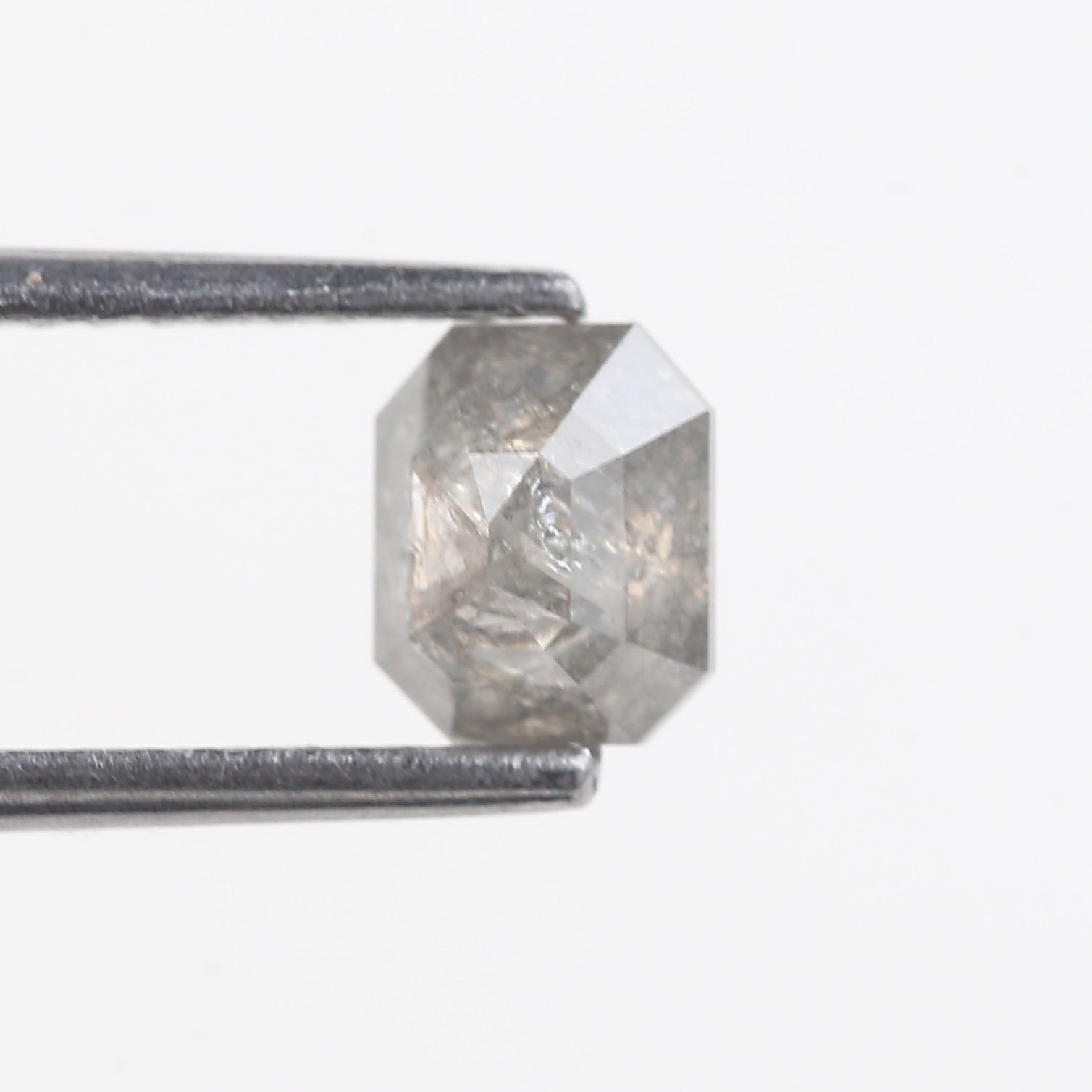 0.93 Carat Emerald Cut Grey Natural Salt And Pepper Diamond 5.77 MM