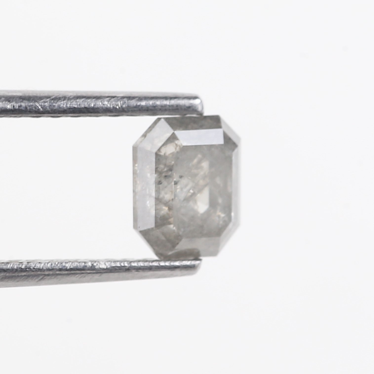 0.93 Carat Emerald Cut Grey Natural Salt And Pepper Diamond 5.77 MM