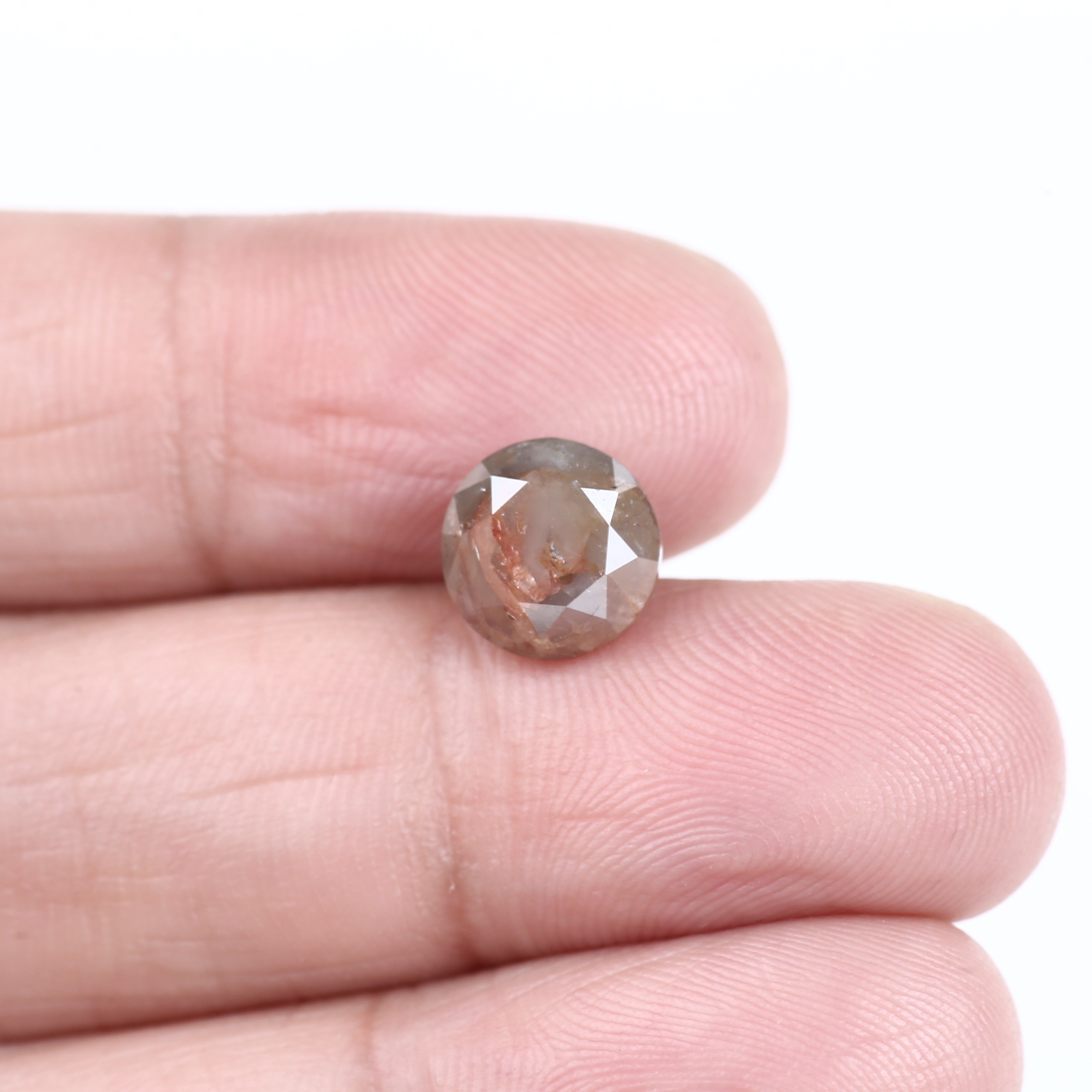3.11 Carat Natural Round Gray Orange Rustic Diamond 8.34 MM