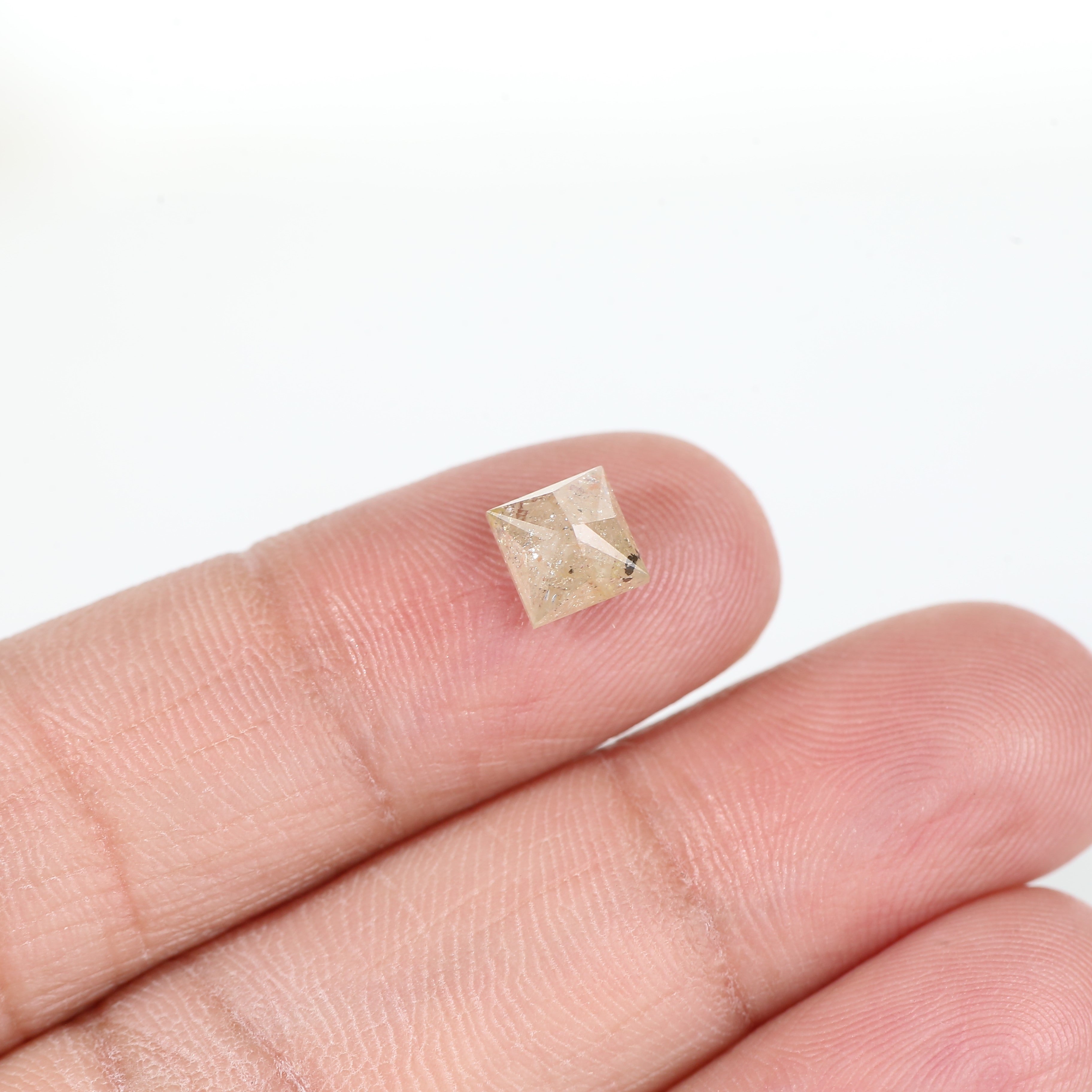 1.51 Carat Princess Cut Yellow Peach Salt and Pepper Diamond 5.9 MM