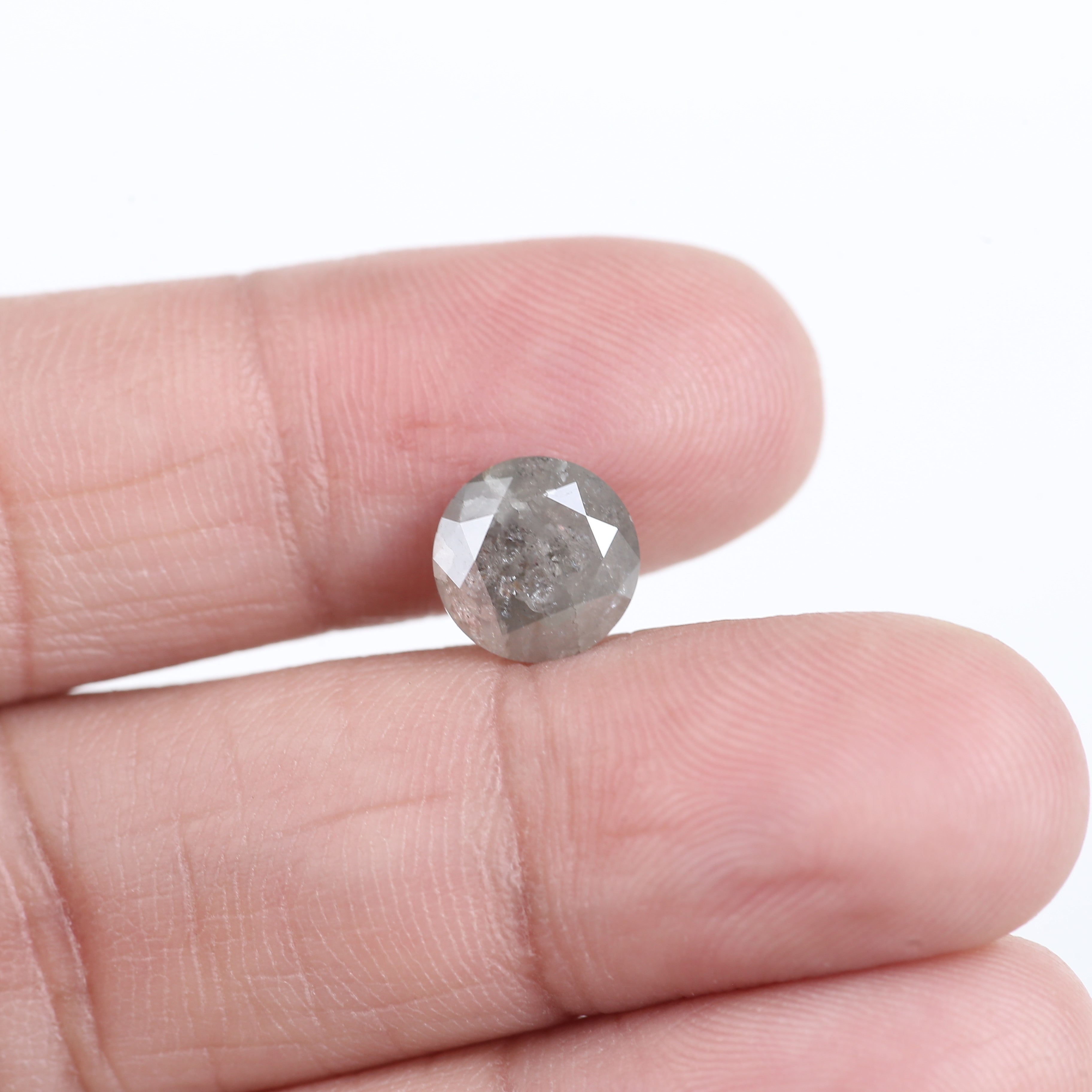 2.57 Carat Natural Grey Round Salt And Pepper Diamond 8.41 MM